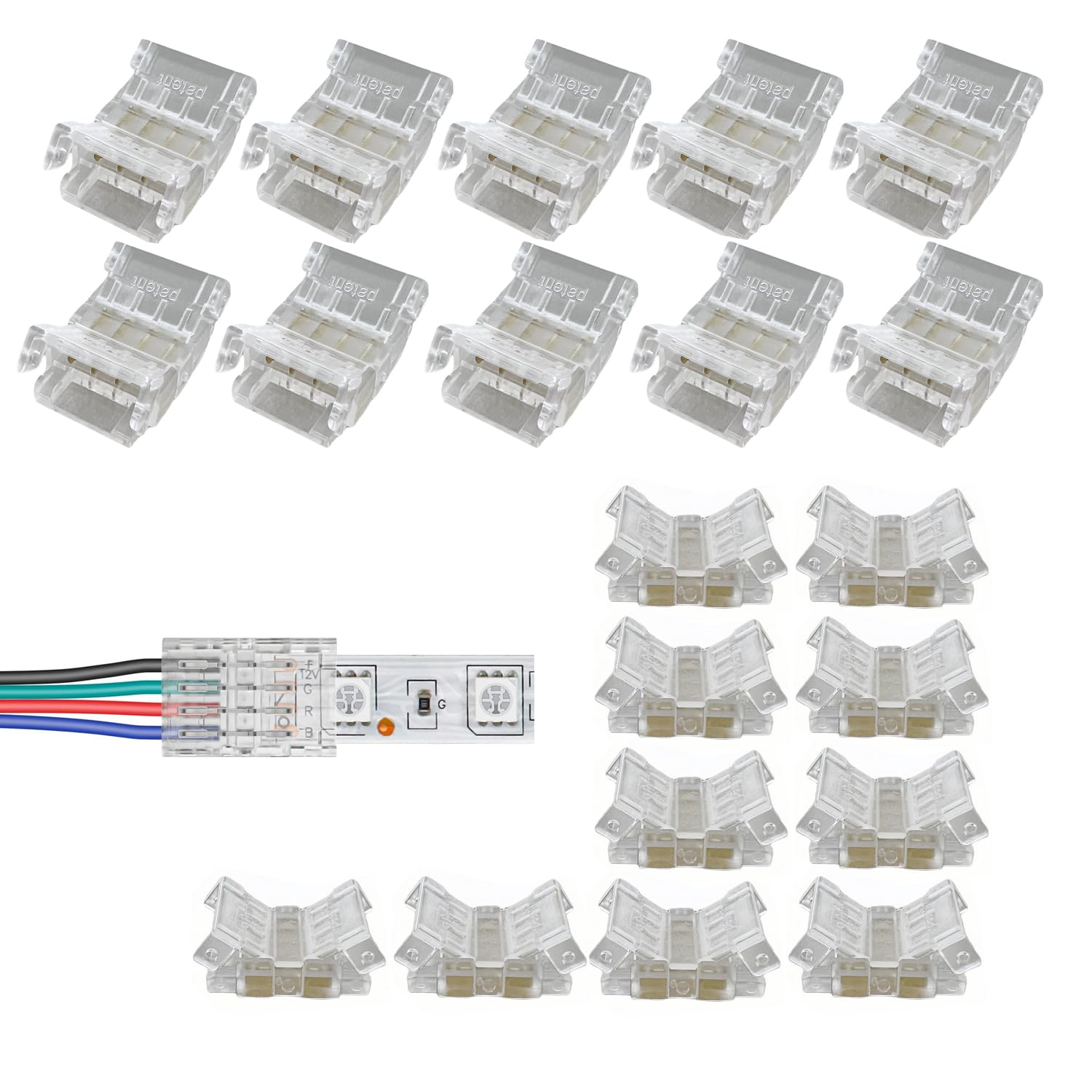 ENQIMAOYI 4pin SMD LED Strip Connectors,20pcs 4-pin 10mm Gapless Solderless No Dark Areas Strip to Wire Quick Connectors for RGB 5050 LED Strip Lights (10mm strip to wire)