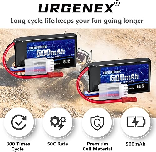 Miniatura 4 de URGENEX Batería Lipo de 11.1 V 500 mAh 3S 50C de alta tasa de descarga RC con enchufe JST recargable Lipos para RC Avión Racing Drone Helicóptero
