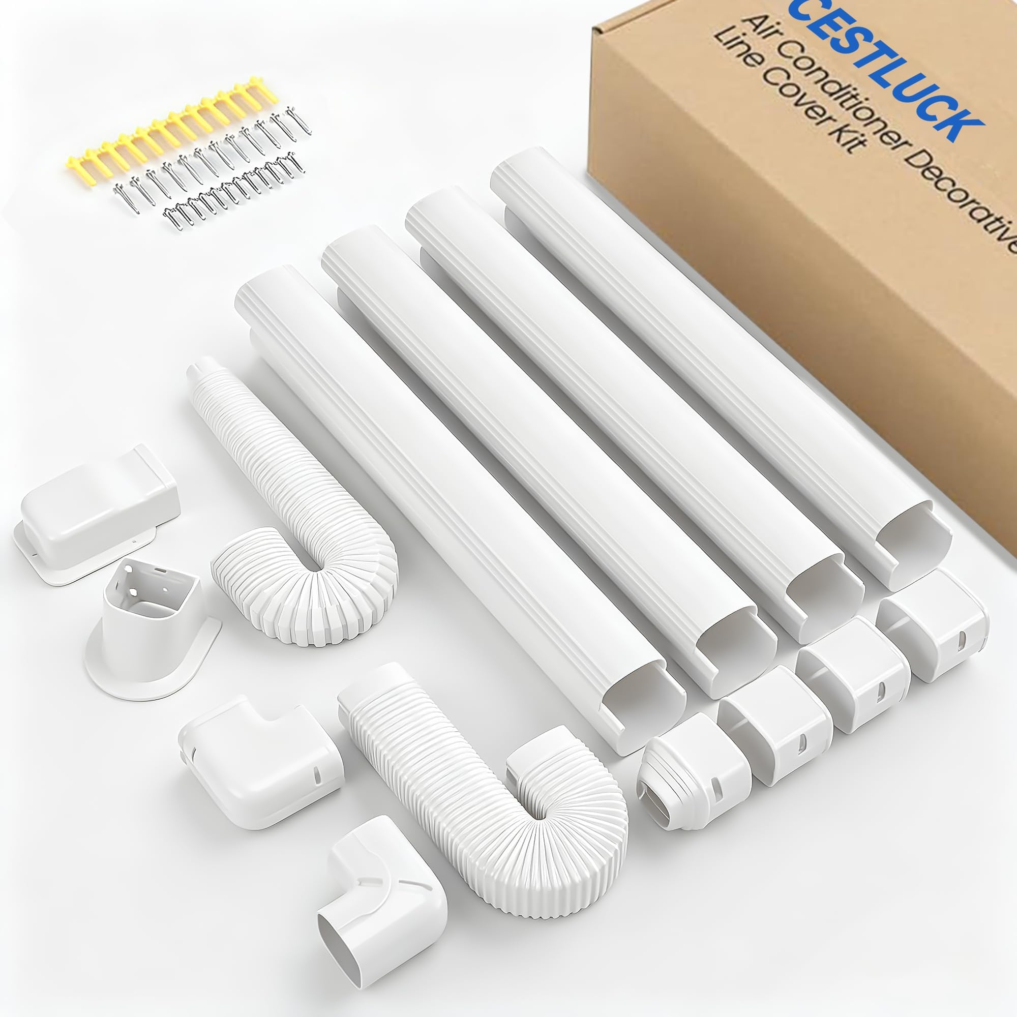 3'' 17 Ft Mini Split Line Cover Set Kit, Ductless Pipe Cover for Mini Split Line, Line Set Cover for Mini Split Air Conditioner, Central AC Pipe Cover