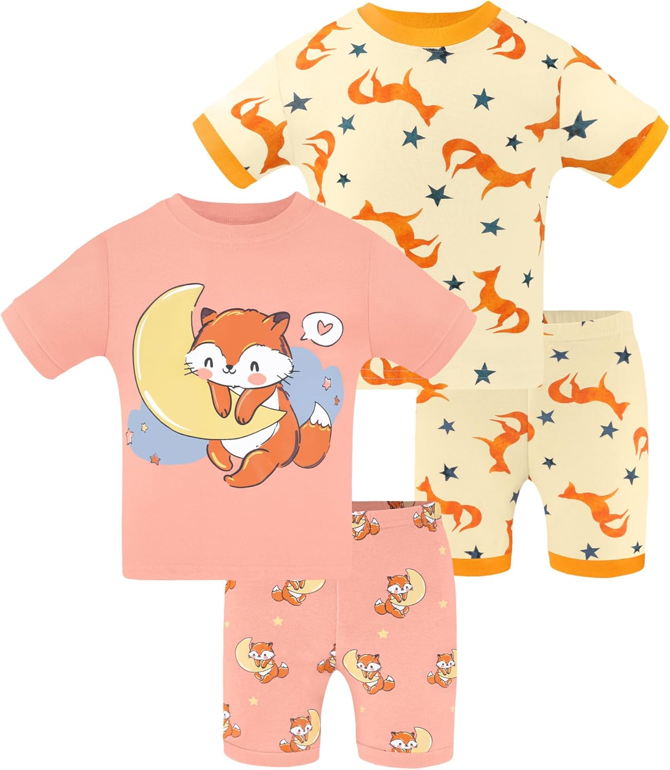 DAUGHTER QUEEN Girls Summer Pajamas Set 4 Pieces 100% Cotton Sleepwear Size 18 Months-12 Years