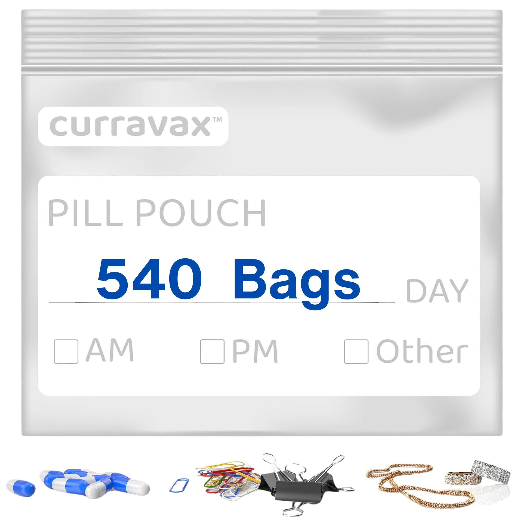 Pill Bags for Travel Pack of 540 - BPA Free 3 x 2.75 inch Pill Pouch - Reusable Pill Pouches for Medicine with Write on Label –Clear Ziplock Pill Baggies for Travel Medicine Organizer