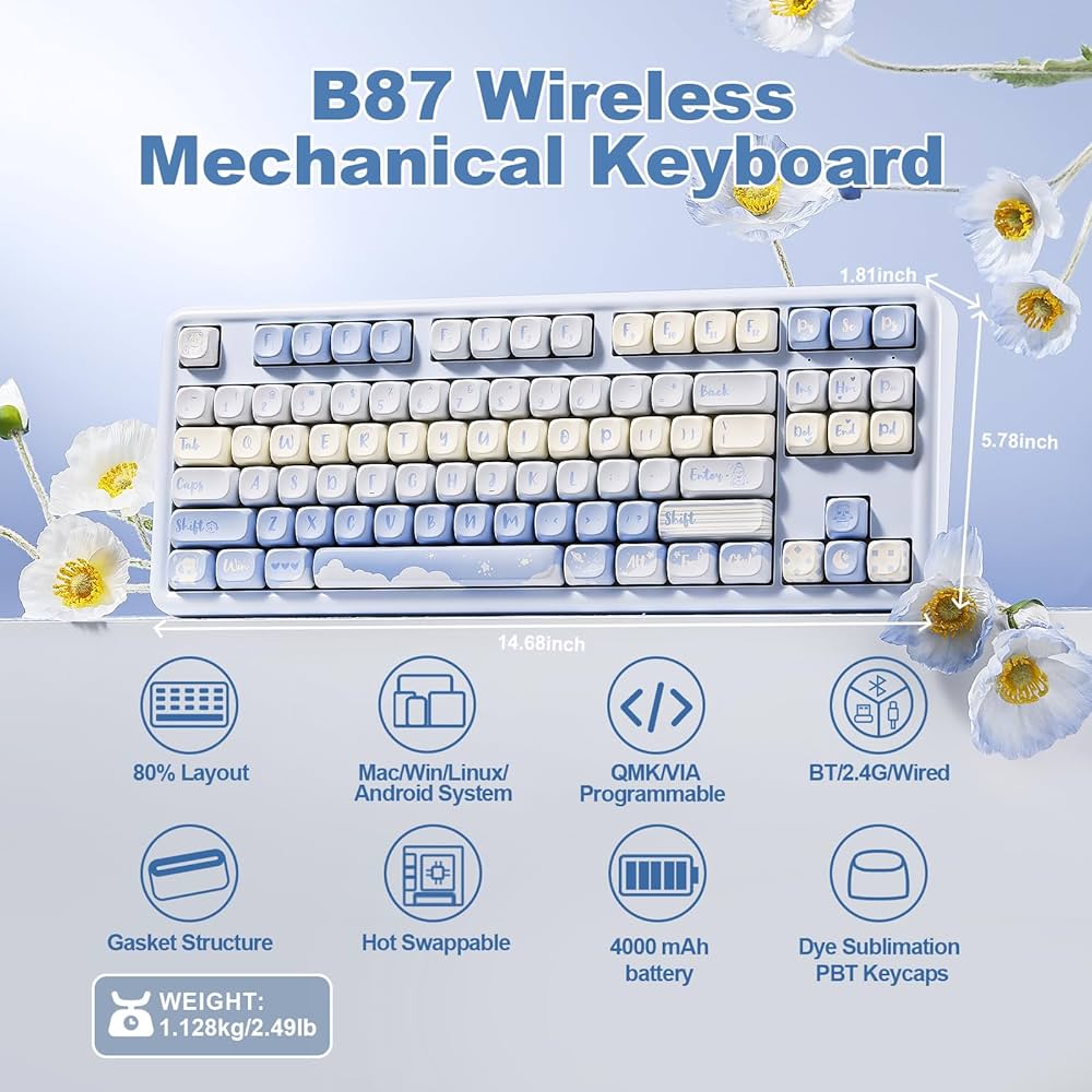 YUNZII B87 ワイヤレスメカニカルキーボード ゲーミングキーボード Amazon | YUNZII B87 ワイヤレスメカニカルキーボード