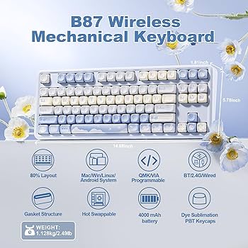YUNZII B87 メカニカルキーボード　Bluetooth Amazon.com: YUNZII B87 Wireless Mechanical Keyboard,QMK/VIA