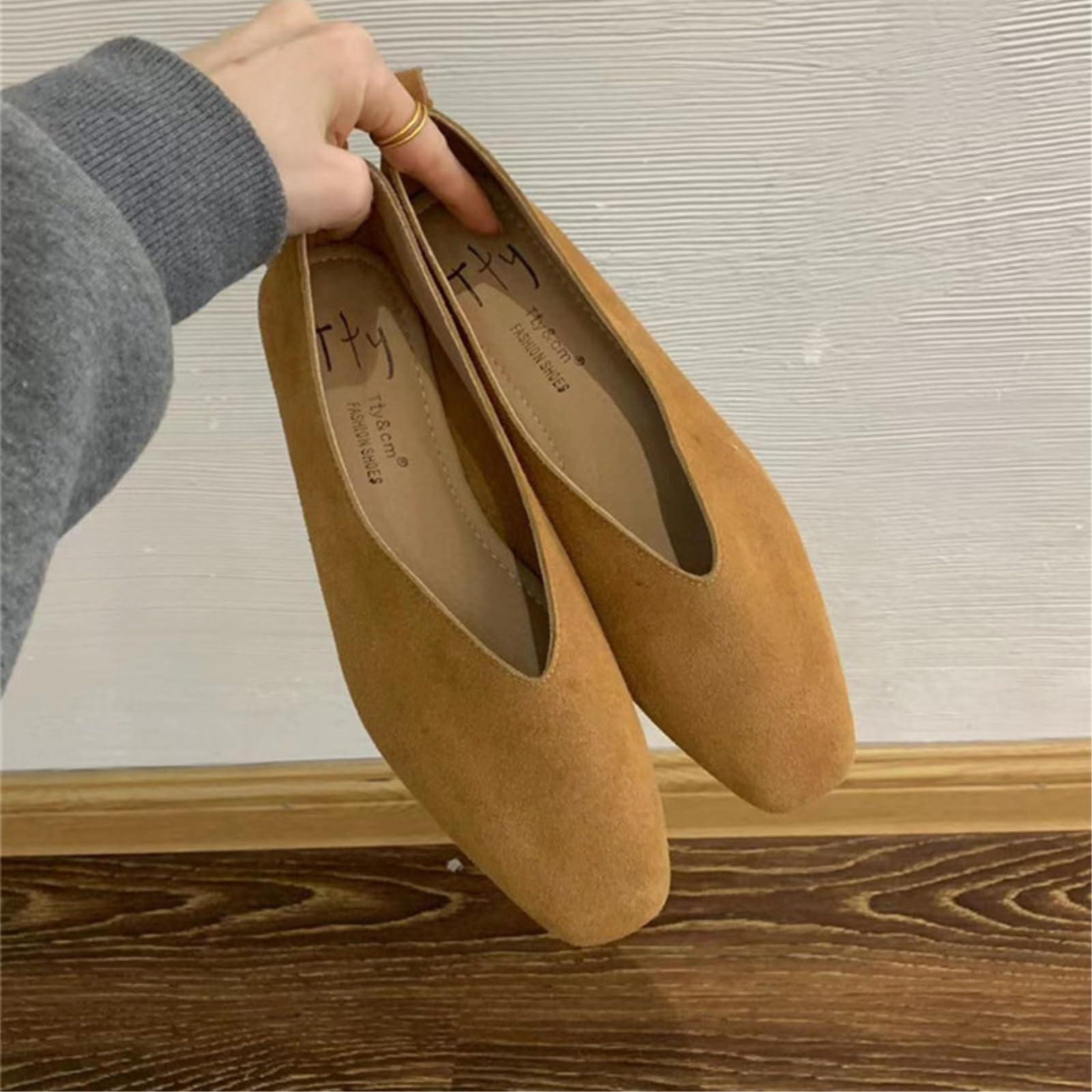 Japonki tańczyliśmy Kobieta Zamsz Kwadratowy Stopy Vintage Mieszkania, Miękkie Slip-On Plecaki, Wygodne Buty Do Sukni Baletowej Do Codziennego Biura-Yellow -42