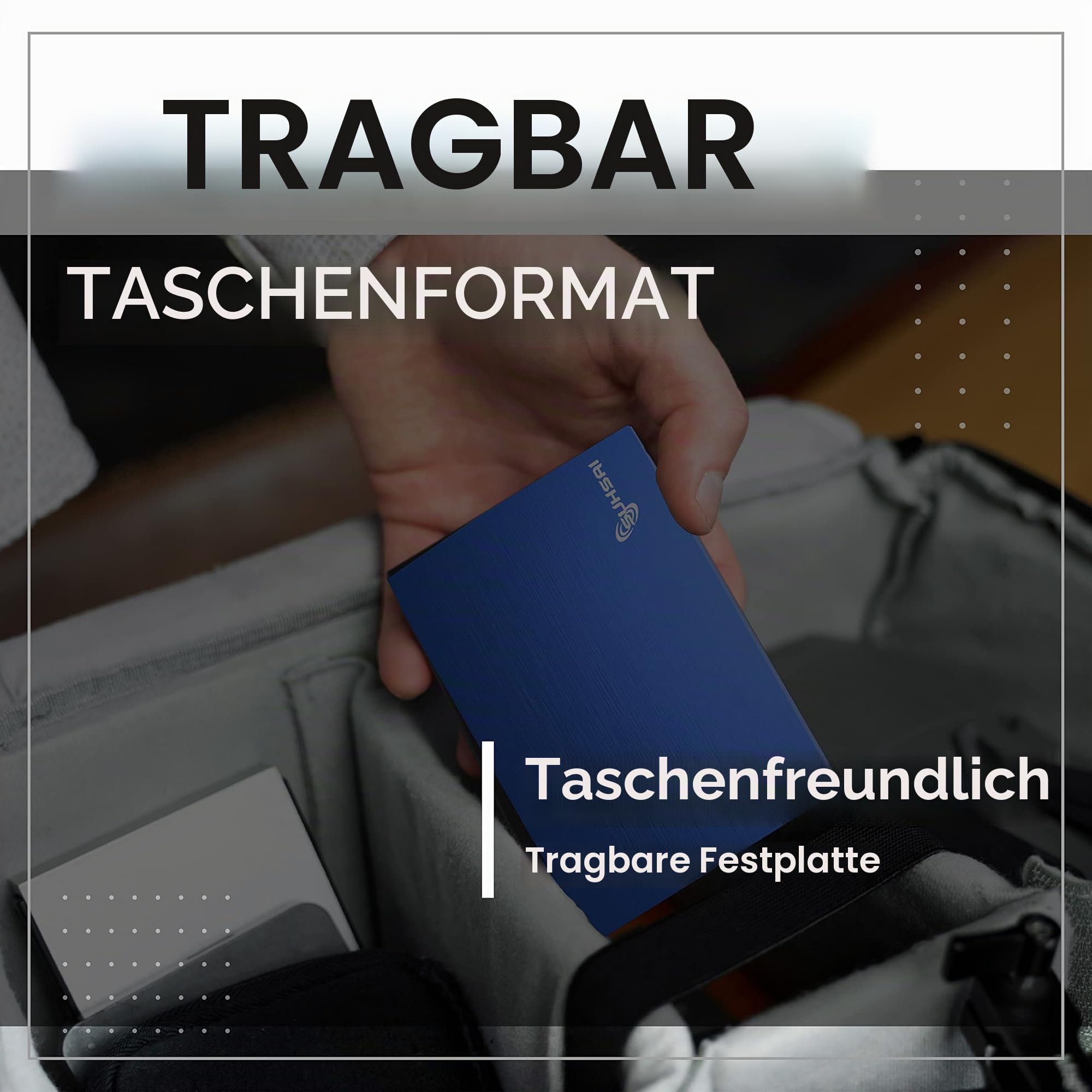 SUHSAI Externe Festplatte 1 TB, 2,5 Zoll Tragbare HDD mit USB 3.0, Plug-and-Play Datenspeicher für PC, Mac, Laptop, Gaming-Konsole, LED-Anzeige, Blau, 1 TB