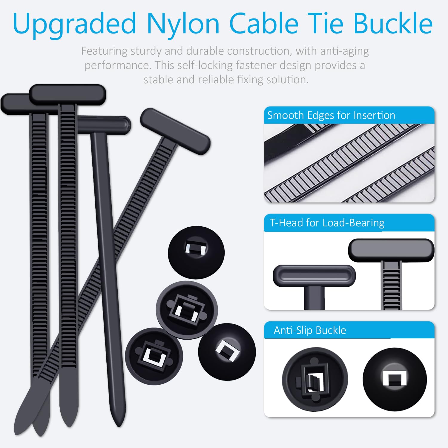 50-Pack Nylon Universal Cable Tie Buckles - Self-Locking Zip Ties For Automotive & DIY - View #4