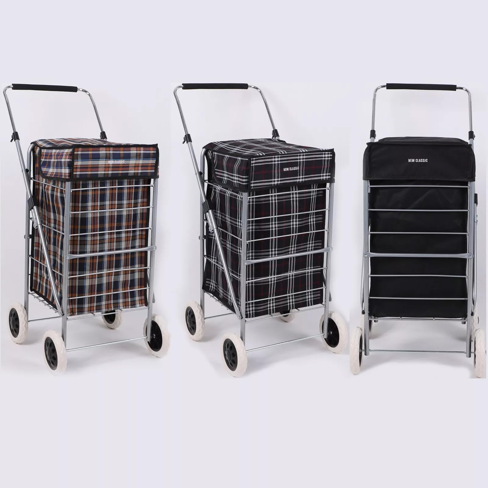4-Wheel Folding Shopping Trolley Cart - Large 60L Capacity Bag with Adjustable Handle, Premium Lightweight Design (Black)
