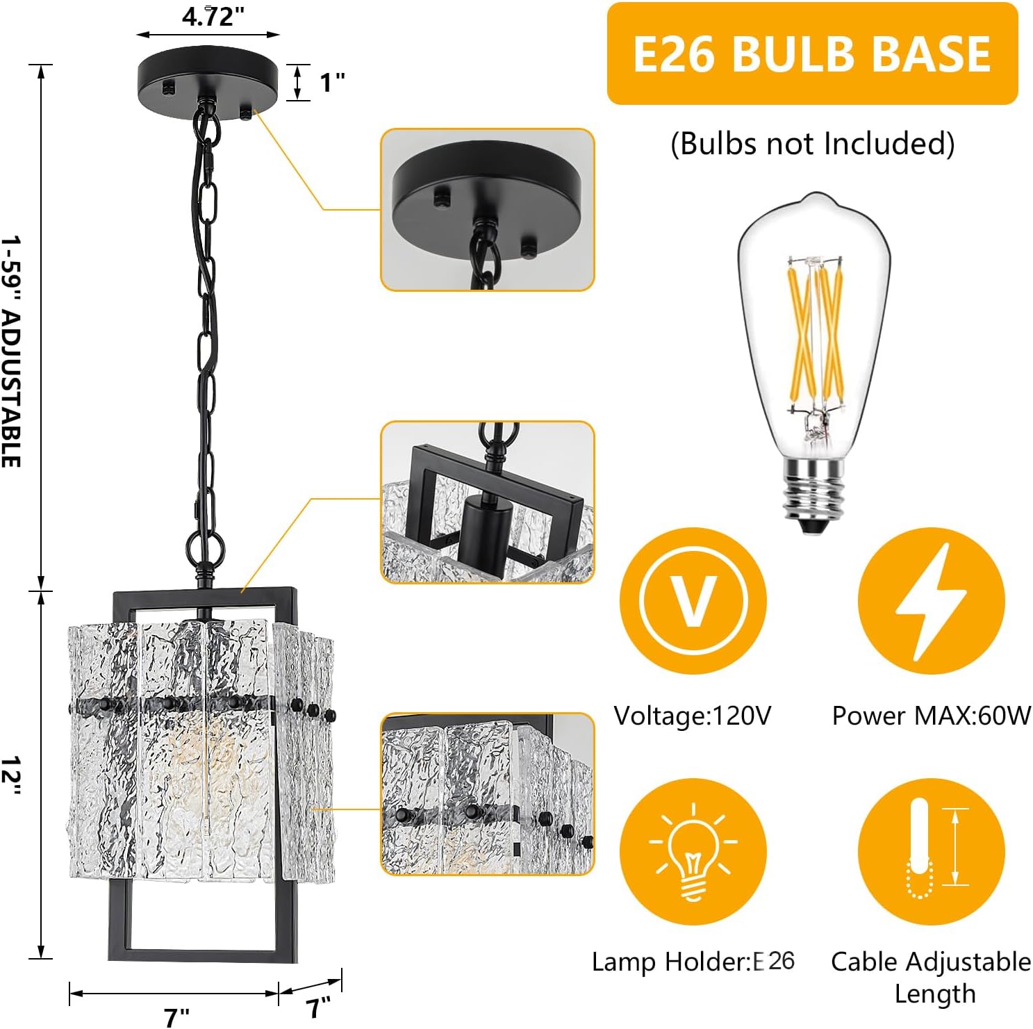 Chandelier with Linen Shade, Black Dining Room Light Fixtures Over Table,Modern Black Pendant Lights Kitchen Island