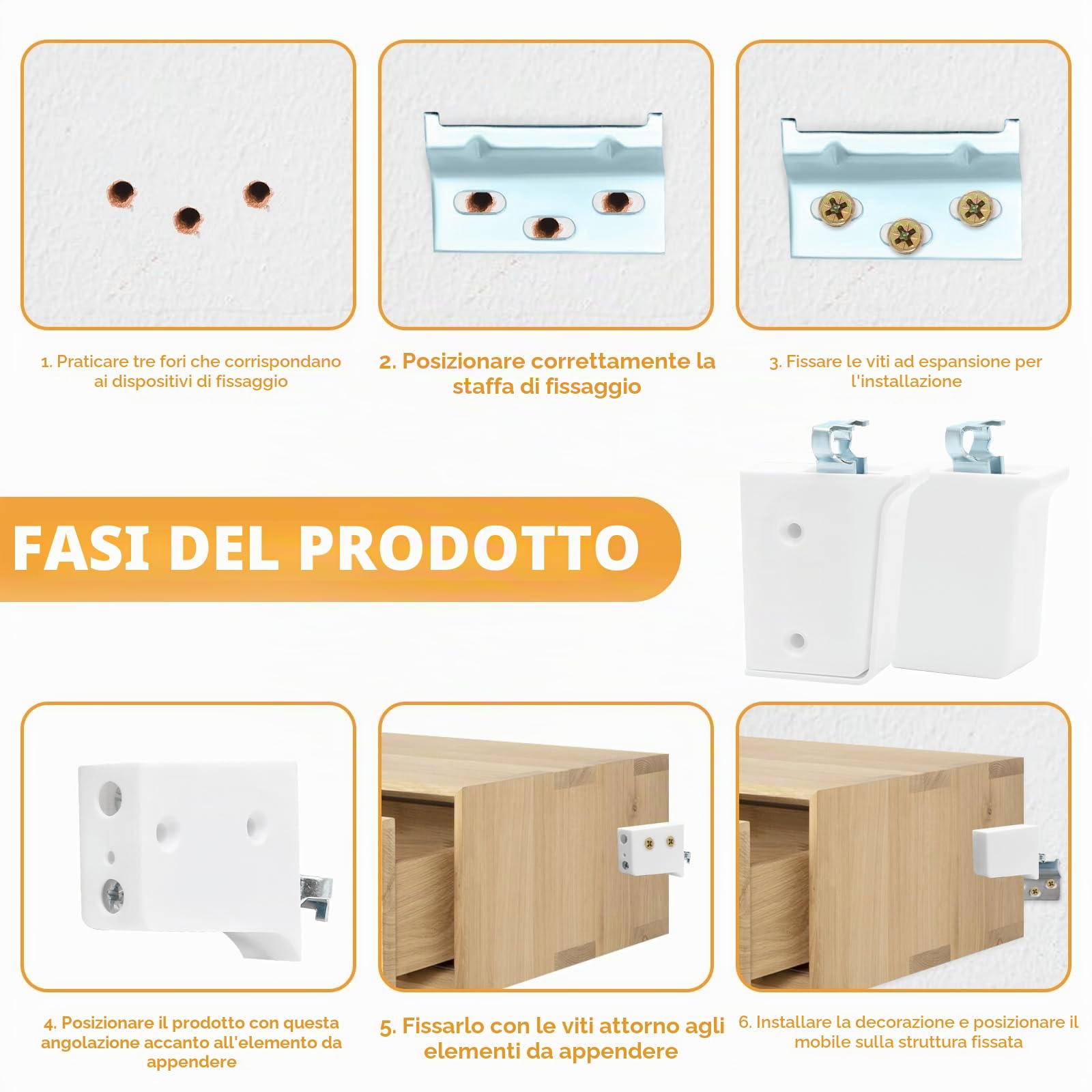 4 Pezzi Attaccaglie per Pensili Pesanti Cucina, Attaccaglie per Mobili Sospesi, Montaggio Staffa Pensili per Armadietti da Bagno