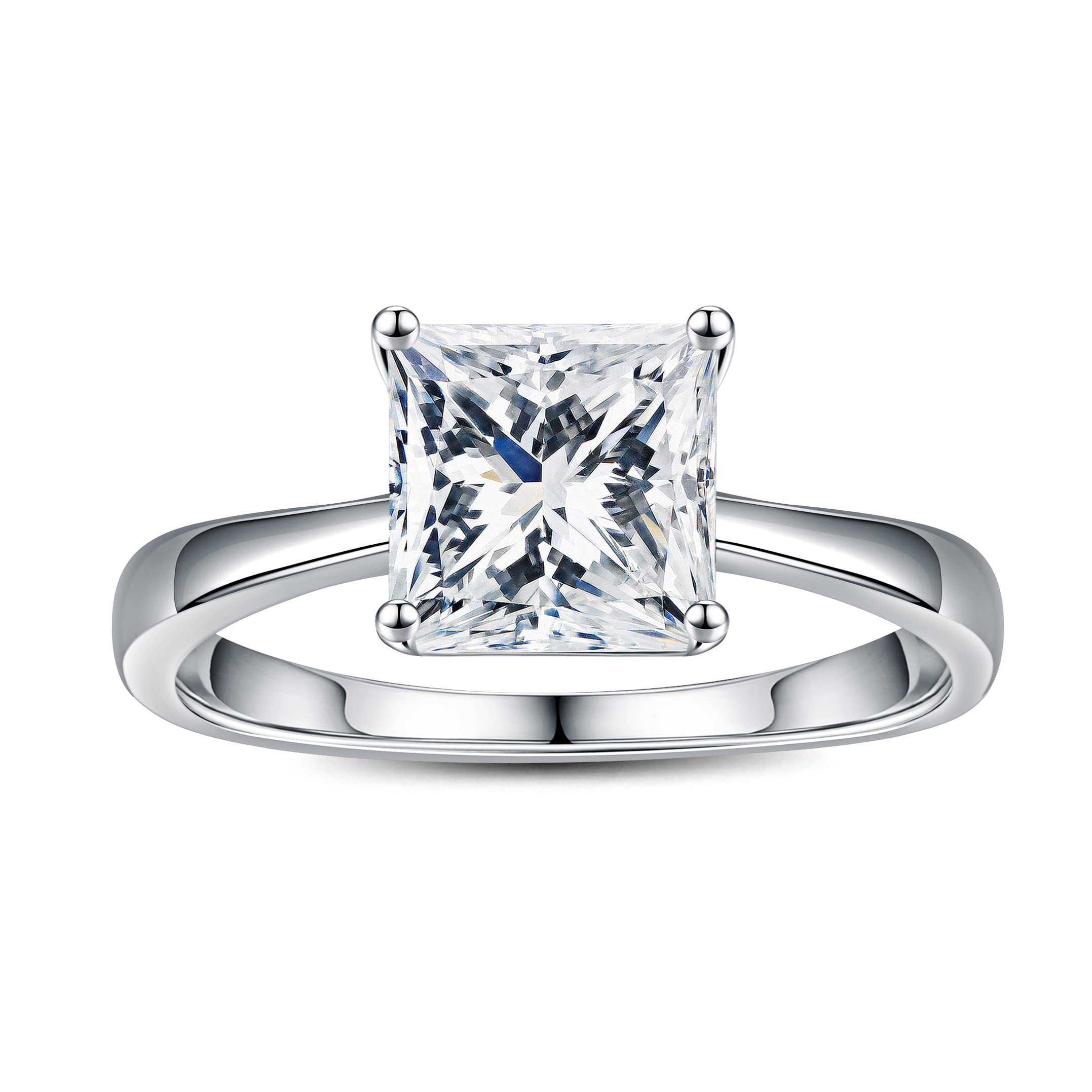 SMILEST 1.5ct Princess Moissanite Rings for Women, D Color VVS1 Clarity Lab Created Moissanite Solitaire Ring Rhodium Plated Solid 925 Sterling Silver
