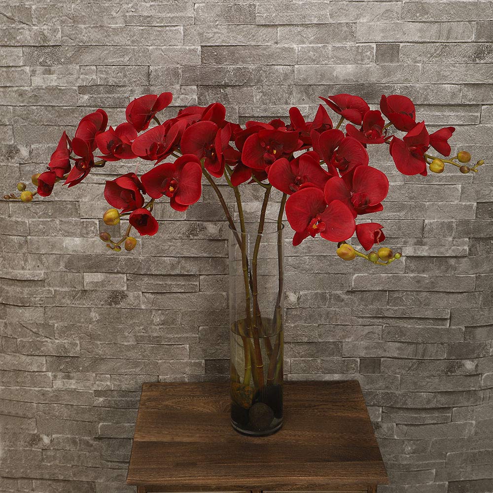 YATAI Pack of 4 Artificial Orchid Flowers Real Touch Phalaenopsis Orchid Branches Artificial Plants Wholesale Flowers for Home Table Centerpiece Festival Ornament Wedding Decoration (Maroon)