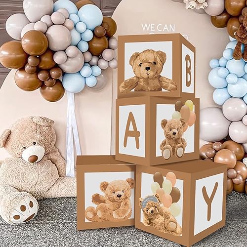 RUBFAC Cajas de bebé para baby shower, cajas de baby shower de oso de peluche para decoración de fiesta de revelación de género, cajas de bebé