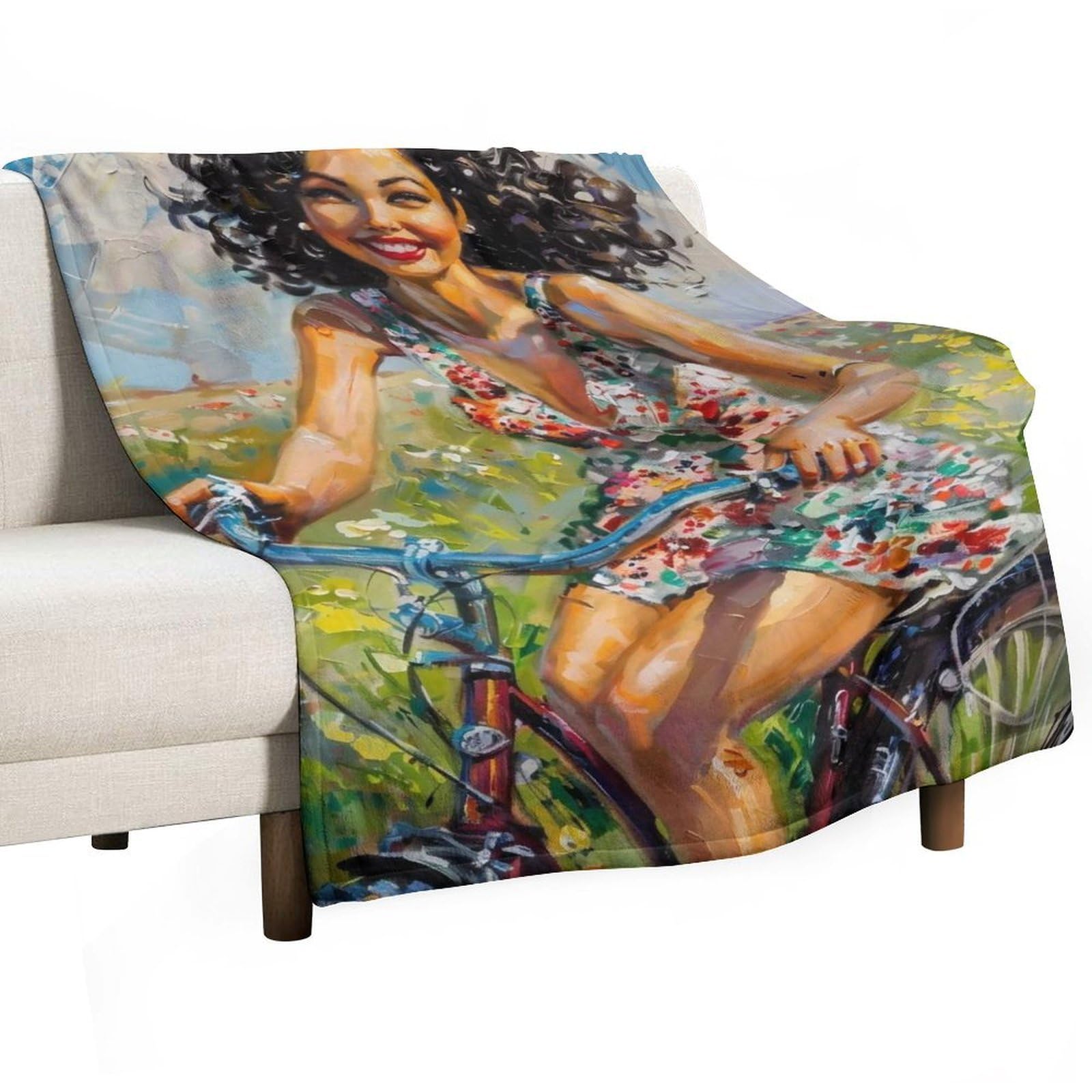 YHGSREUOH Pin Up Cyclist 03 Flannel Blankets Fleece Soft Throw Lightweight Plush Gifts for Couch, Bed, Cozy Sofa Plush, Chair, Lovers 130x175cm(50x70in)