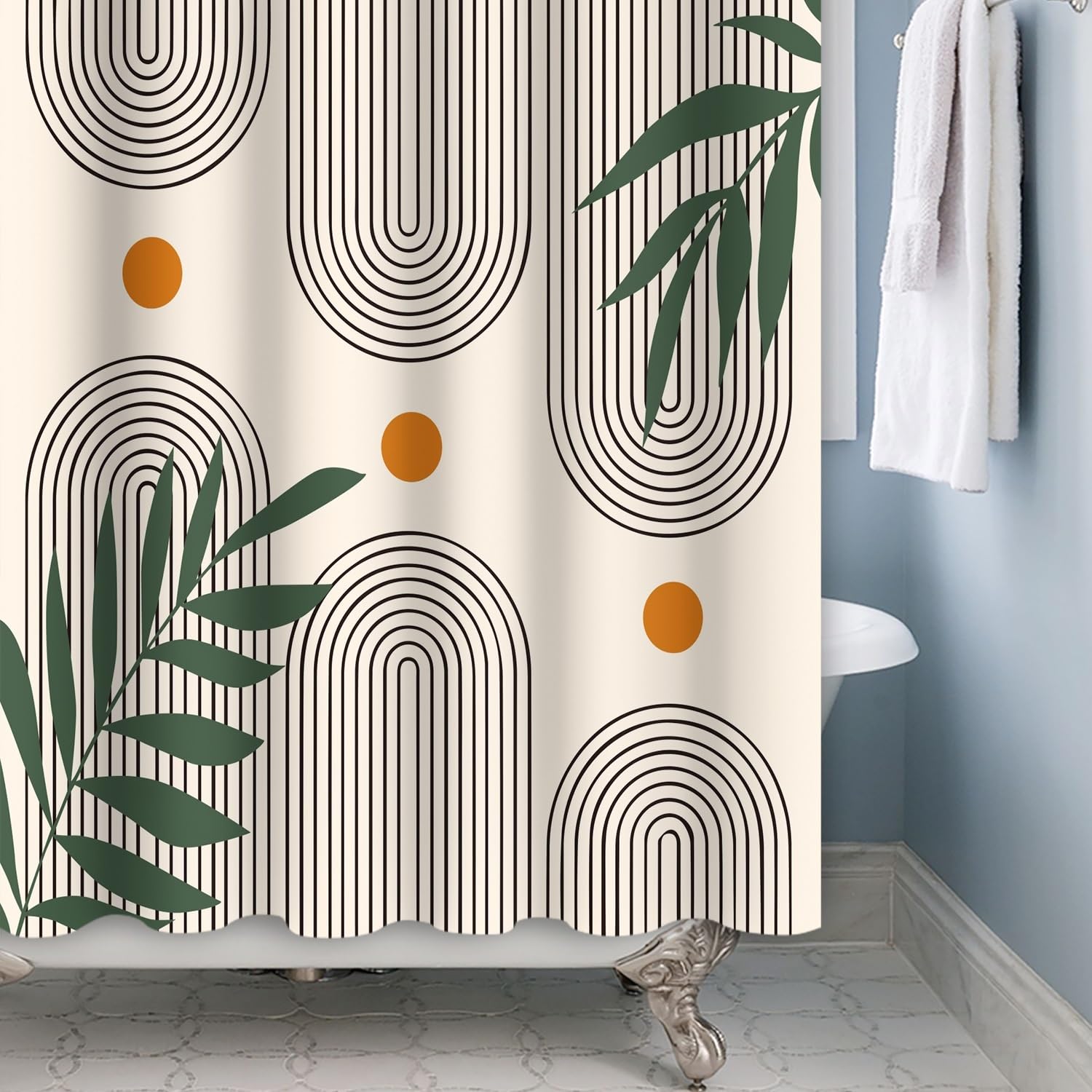 Xiaoterna Boho Sun Line Shower Curtain Rustic Bohemia Mould Proof Resistant Bathroom Curtain Western Retro Abstract Sun Leaves Shower Curtain Machine Washable Waterproof Fabric 150x200cm - Image 4