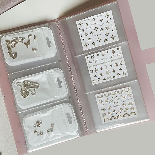 Zoance Libro de almacenamiento de calcomanías para arte de uñas, 1 paquete de 120 ranuras, plástico, resistente al agua, diseño de dibujos animados,