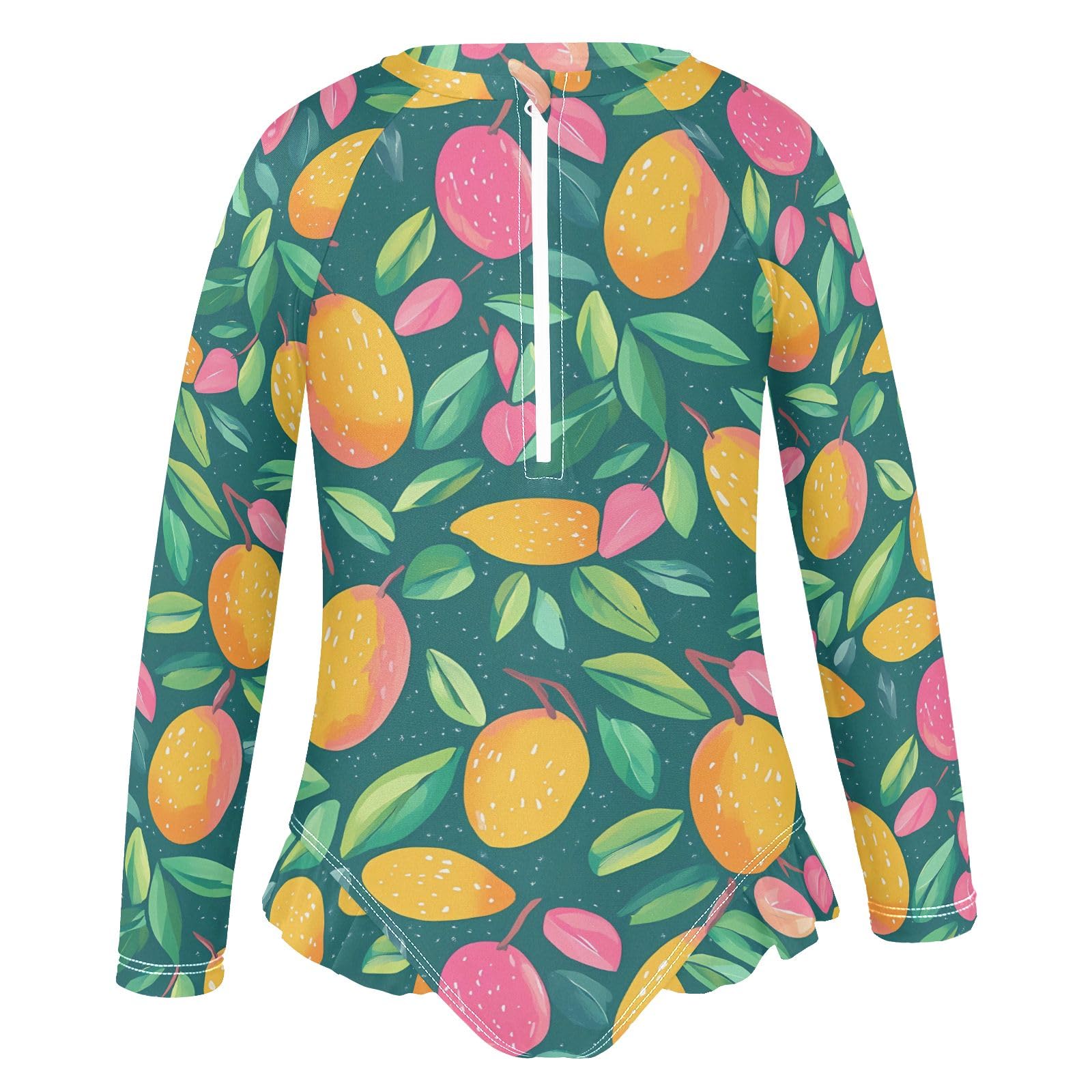 ALAZA Swimsuit for Girls Long Sleeve Rashguard Bathing Suit Mango Green Quick Dry 4T