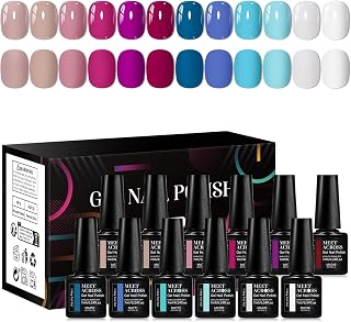 MEET ACROSS 12 Colors One Step Gel Nail Polish Set All-in-One Step Gel Polish Purple Blue Soak Off LED/UV Long Lasting Nail Polish DIY Salon Manicure at Home
