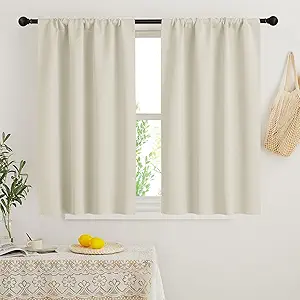 RYB HOME Small Window Curtains Blackout - Privacy Energy Saving Insulating Curtains Blinds for Bedroom Bathroom Basement Kids Nursery Kitchen, W 34 x L 48 inches, Beige, 2 Panels