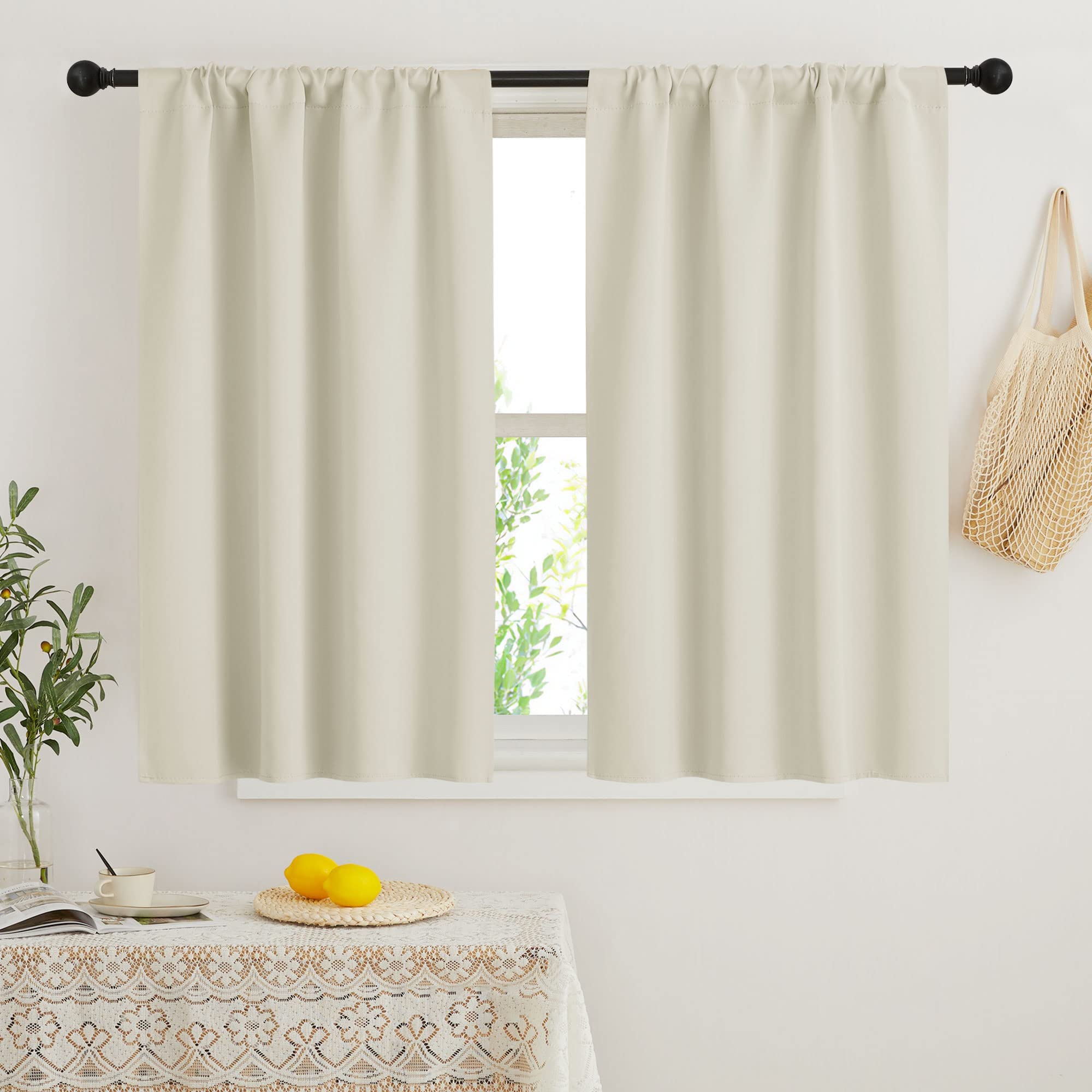 RYB HOME Short Curtains for Bedroom, Room Darkening Insulated Summer Heat Light UV Blocking Energy Saving Drapes for Nursery, Width 34 by Length 48,