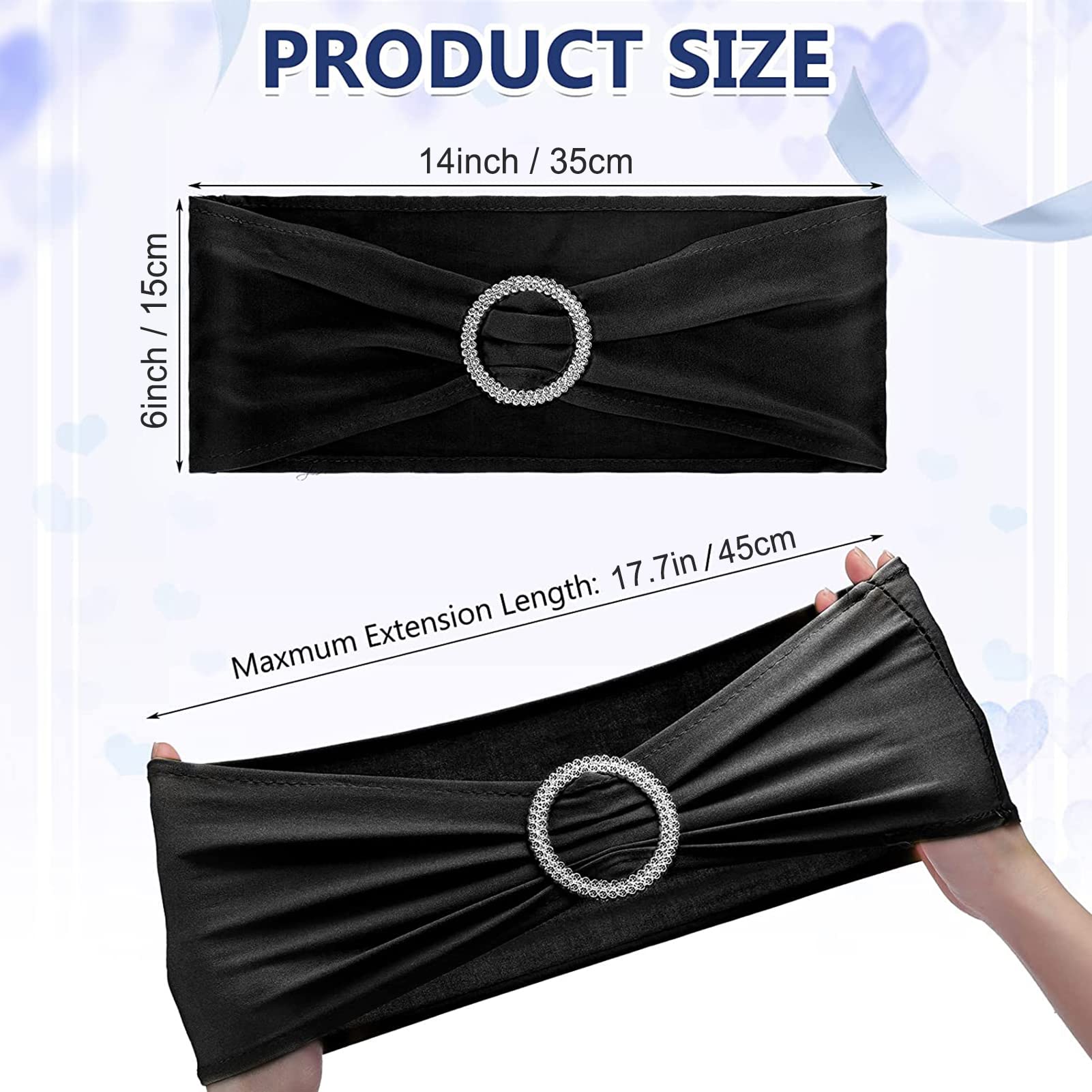 Stuhlschleifen, Stretch Hochzeit Stuhl Cover-Band, mit Schnalle Schieber Schärpen Schleife Dekorationen Stuhl Bezüge Stuhl Sitz Bezug Dekoration (50,Schwarz)