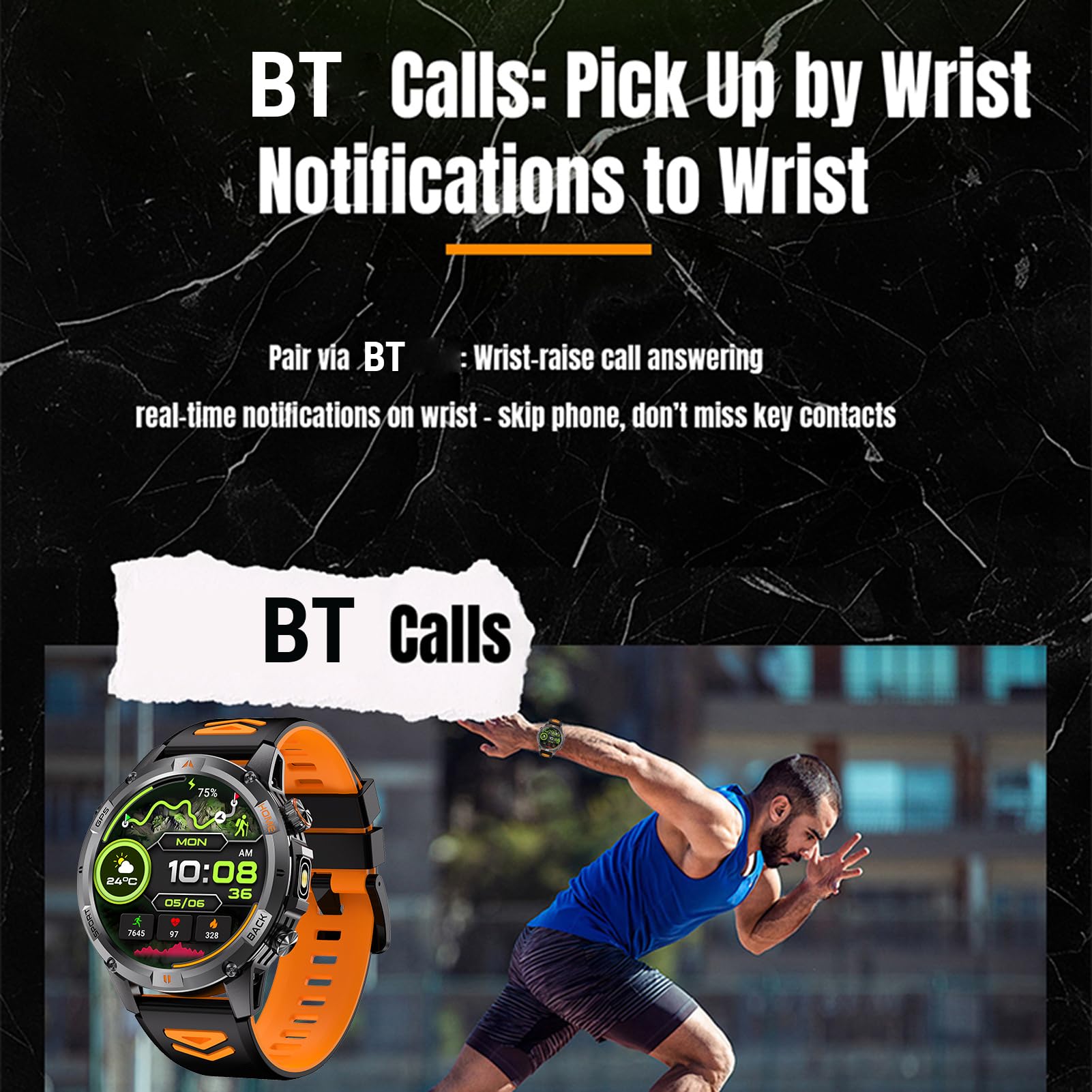Orologio Sportivo Intelligente, Tracker di attività GPS con Risoluzione 360x360 da 1,46 Pollici con Oltre 100 modalità di Allenamento, per IOS Corsa Nuoto Escursionismo Sport (e arancione)