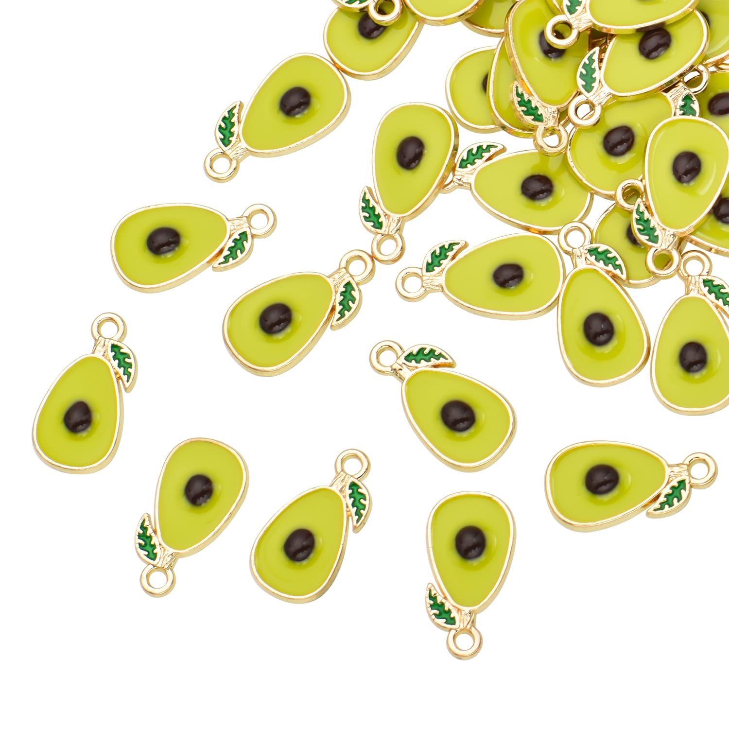 Pack of 80 Avocado Enamel Charms Gold Plated Colored Pendants Hawaii Style Accessories for Necklace Bracelet Jewelry Making DIY Crafting