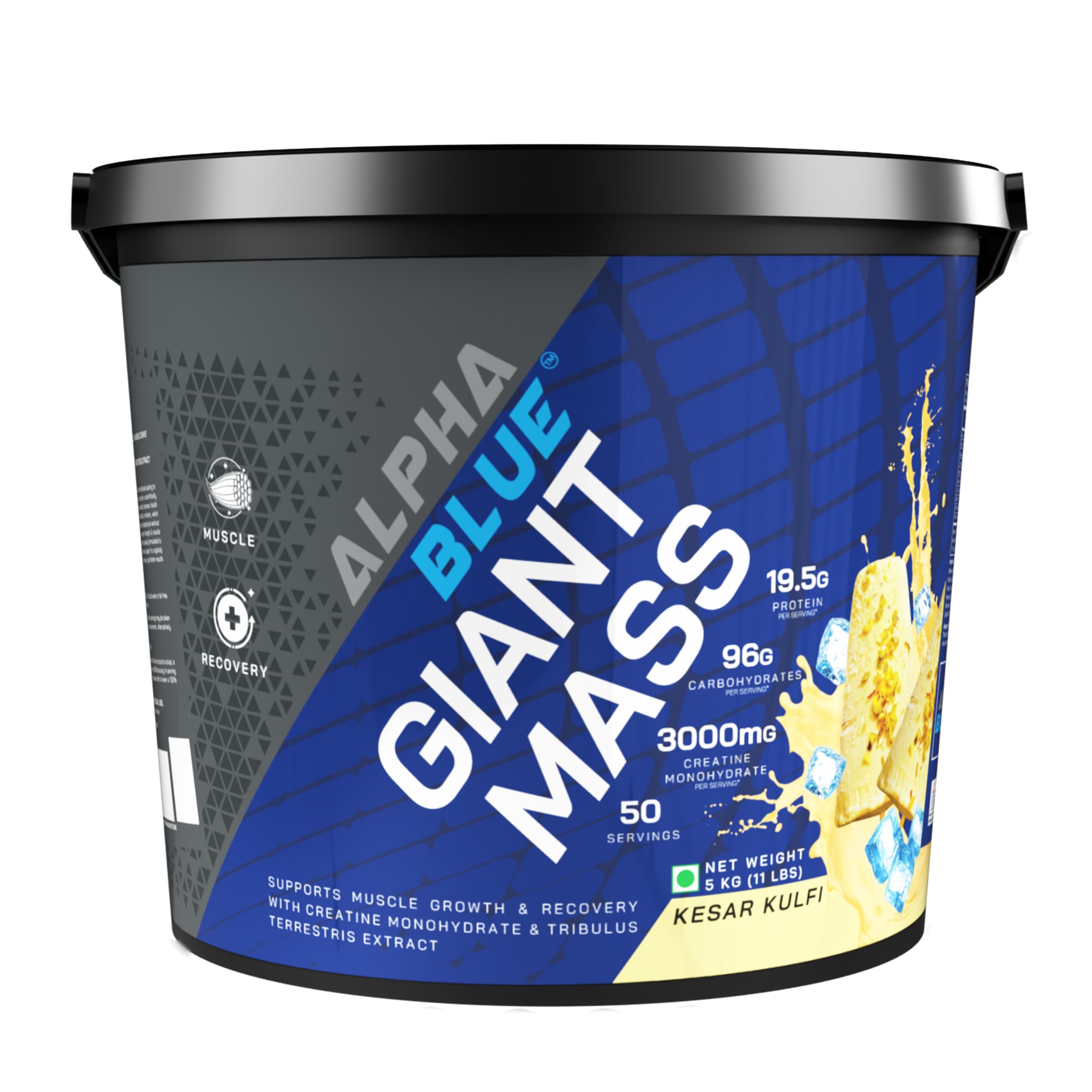ALPHABLUE Giant Mass Muscle Building Formula 5KGS Kesar Kulfi Flavor Protein Carbohydrate Blend 19.5g Protein 96g Carbohydrates 3000mg Creatine Monohydrate Muscle Growth & Recovery 50 Servings-image-38