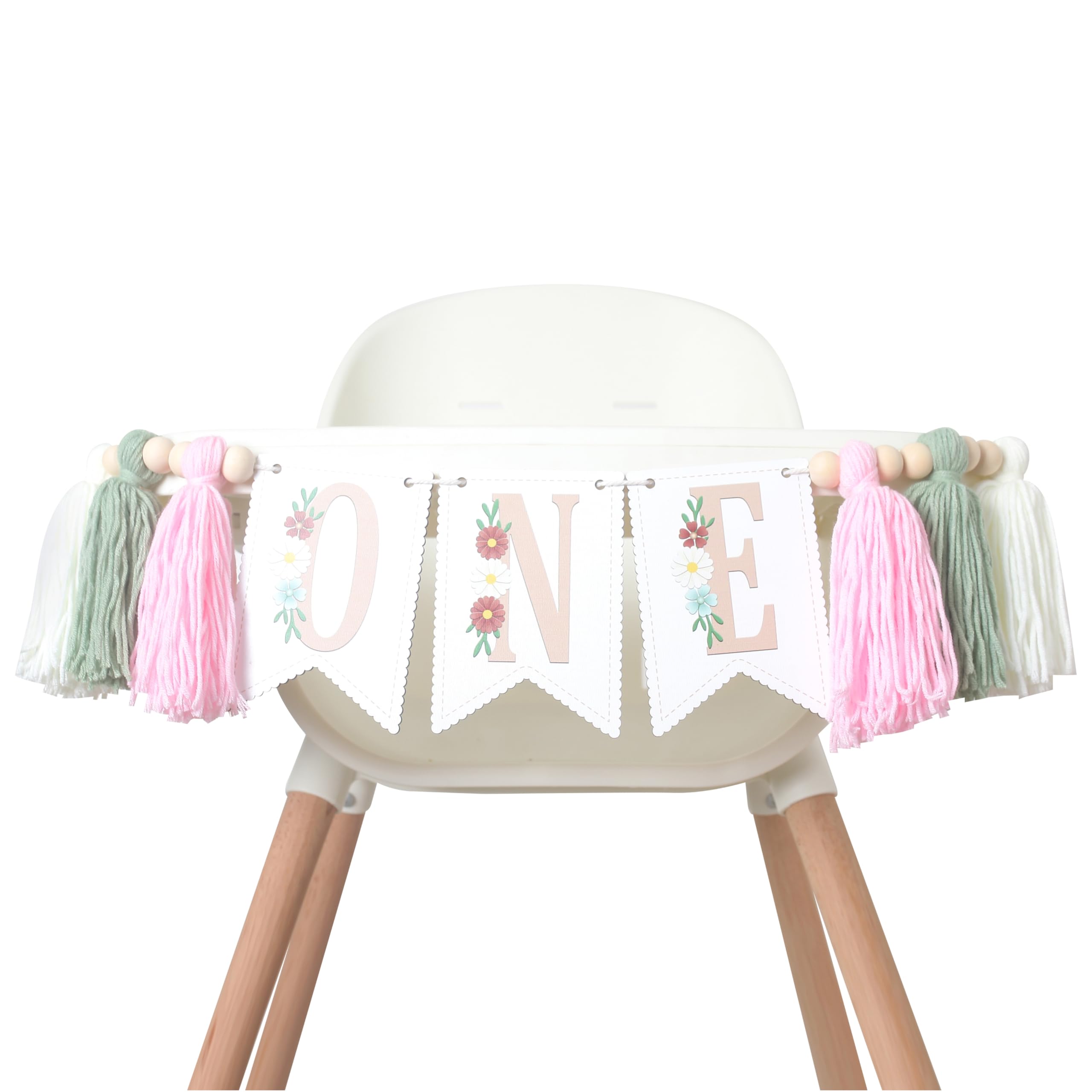 Wildflower High Chair Banner For 1st Birthday Girl，Boho Style Flower Tassel High Chair Decoration,Pink Floral Banner For Baby's，Our Little Wildflower