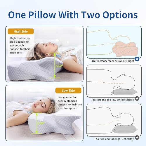 Miniatura 5 de Almohada cervical para aliviar el dolor de cuello, almohadas de espuma viscoelástica para dormir, almohada ergonómica para dolor de hombro, almohada