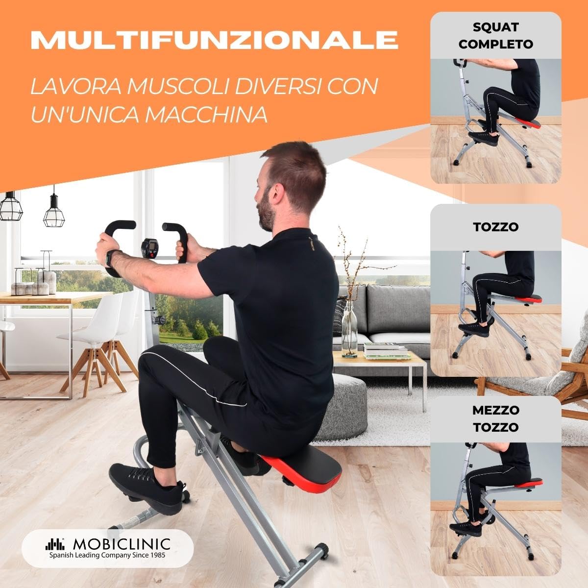Mobiclinic®, Total Power Body Crunch, Vogatore, Pieghevole, Vitalfit, Stretching e Allenamento Multifunzionale, Display LCD, Carico 100kg, Palestra Domestica, Manubri Regolabili, Base Antiscivolo
