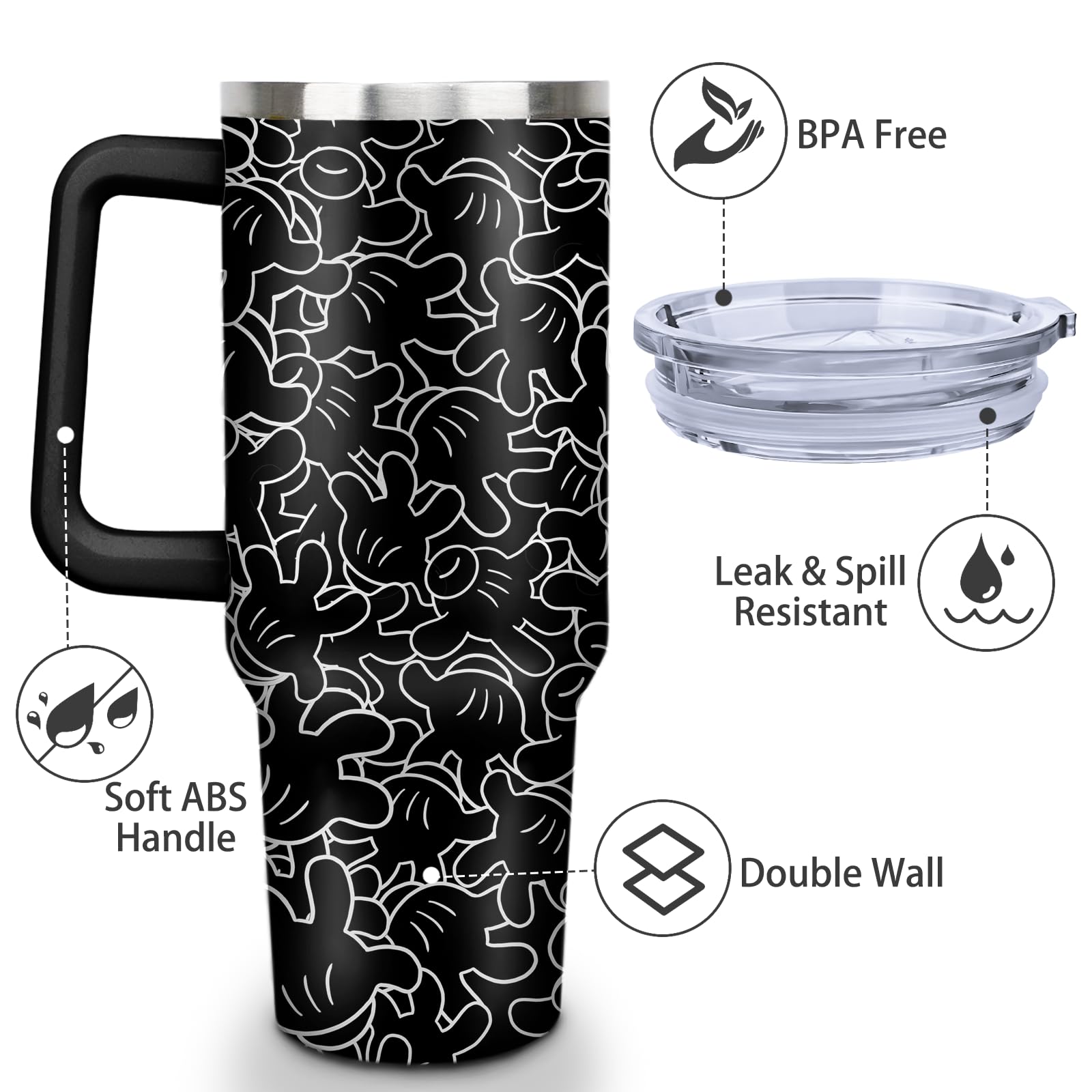 toneay 40oz Tumbler with Handle and Straw, Double Wall Vacuum Insulated Stainless Steel Tumbler, 100% Leak-proof Water Bottle, Travel Mug Coffee Cup, Gift for men and Women