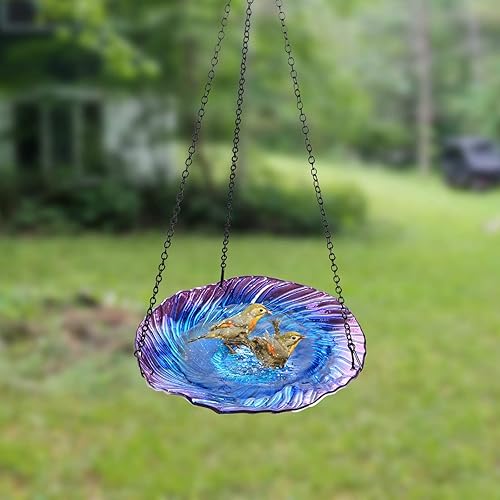 Miniatura 7 de Bañera colgante para pájaros para jardín, comedero de agua para pájaros silvestres al aire libre, baños colgantes de vidrio para pájaros de 10.5