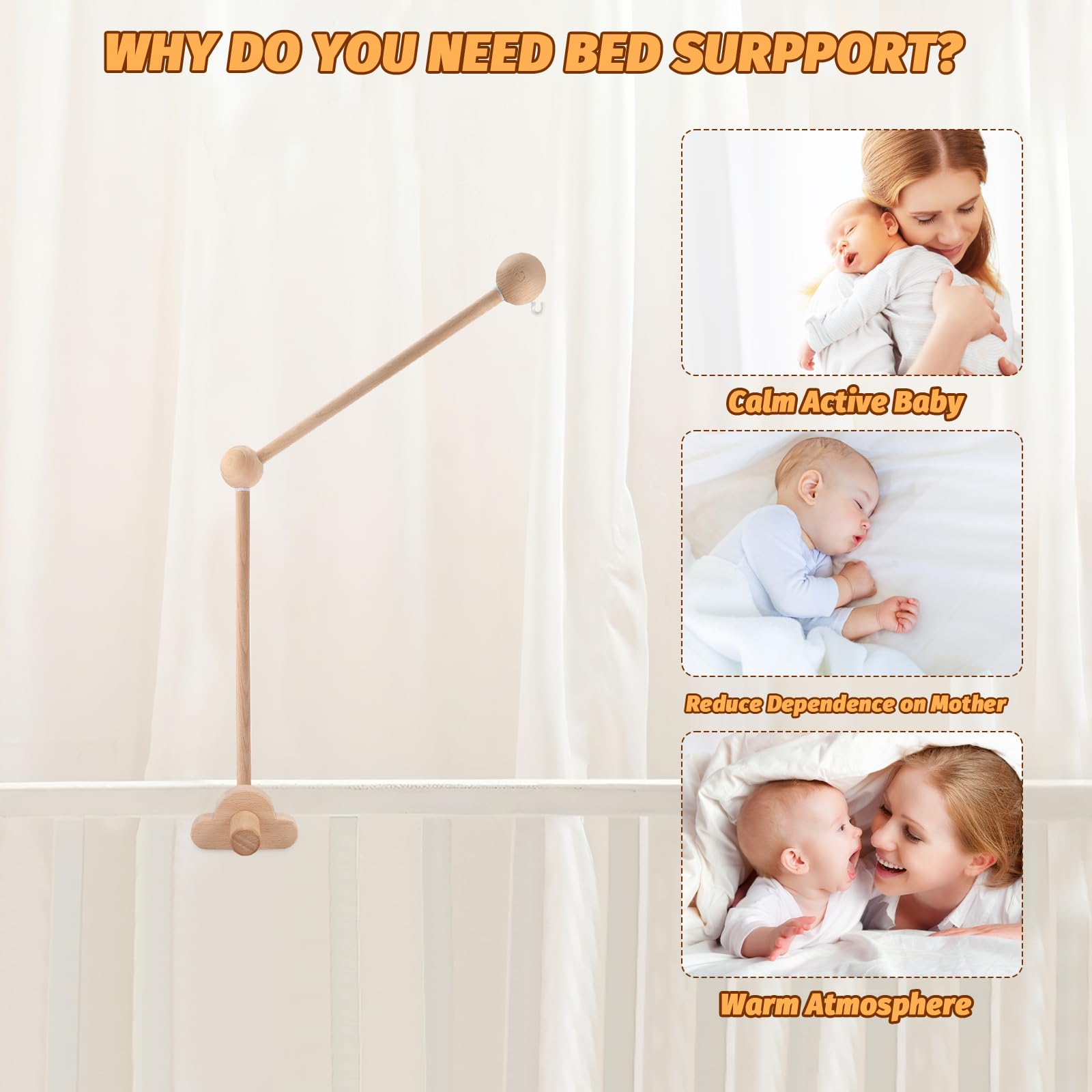 Supporto Per Giostrina Lettino Vvhippo - In Legno Naturale, Regolabile 360°, Per Campanelli E Giocattoli - Foto 12