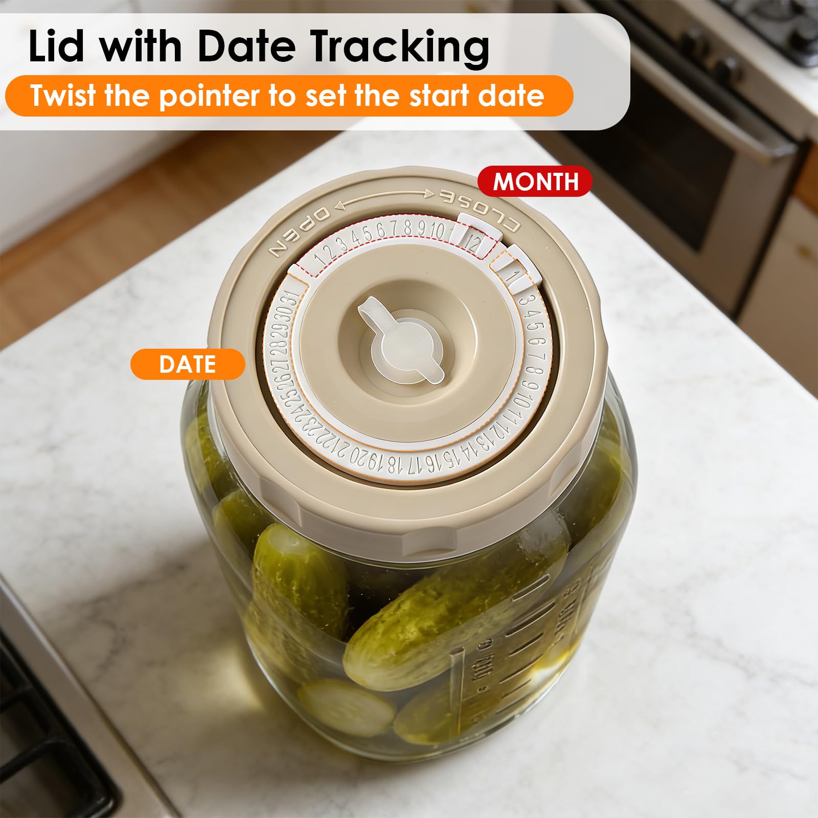 2 tarros de fermentación de 2 litros con indicador de fecha y cierre hermético - Perfecto para chucrut, kimchi, kombucha (paquete de 2)
