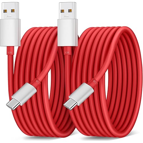 for Oneplus SuperVooC Cable, 2-Pack 6.6ft 10A A to C Cable for Oneplus 12/12R/11 5G/10 Pro/Nord 4, High Speed Type-C Charging Cord, Red
