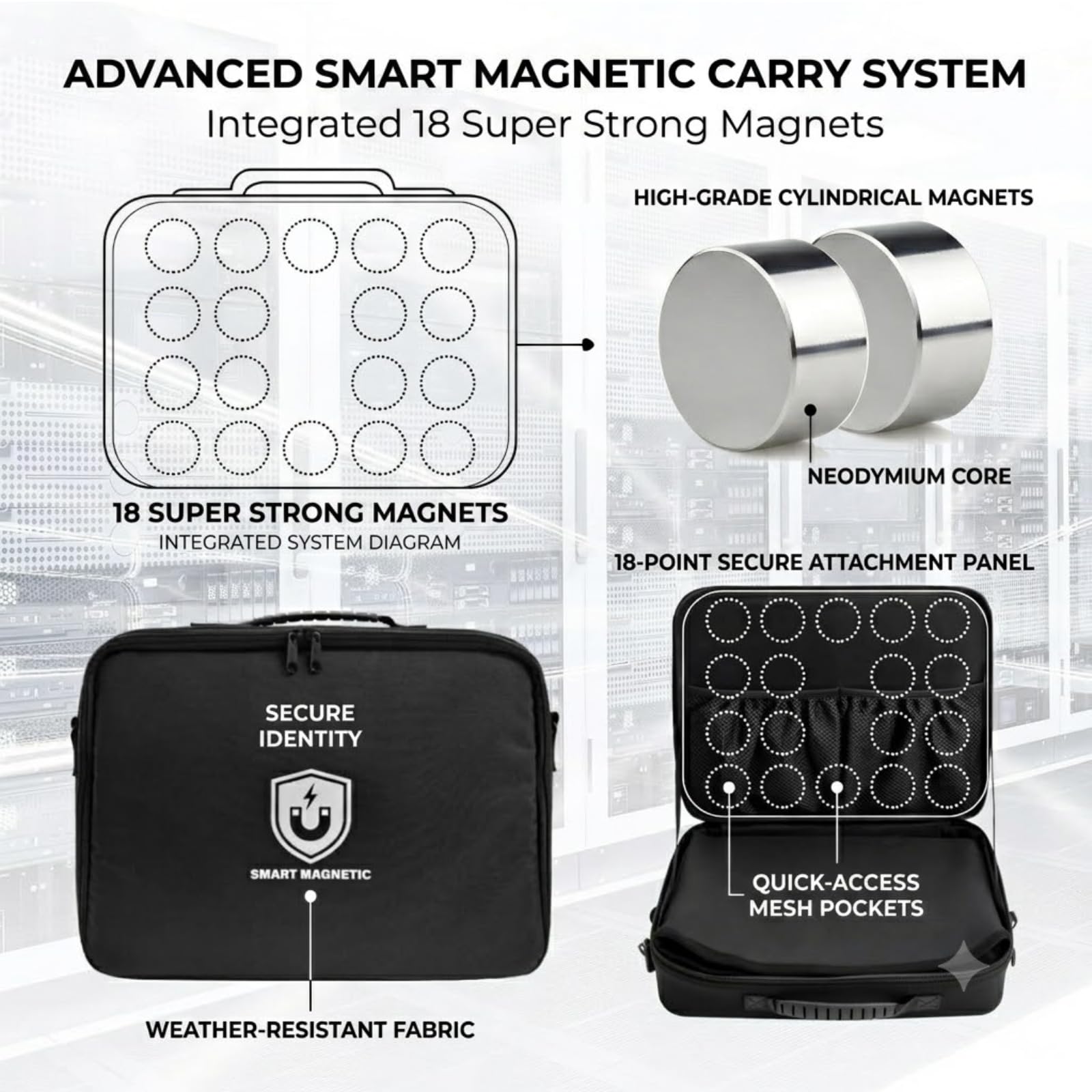 Postazione di lavoro magnetica portatile per computer portatile per tecnici, postazione di lavoro a 18 magneti, portata fino a 27 kg, cassetta degli attrezzi magnetica, robusto supporto per