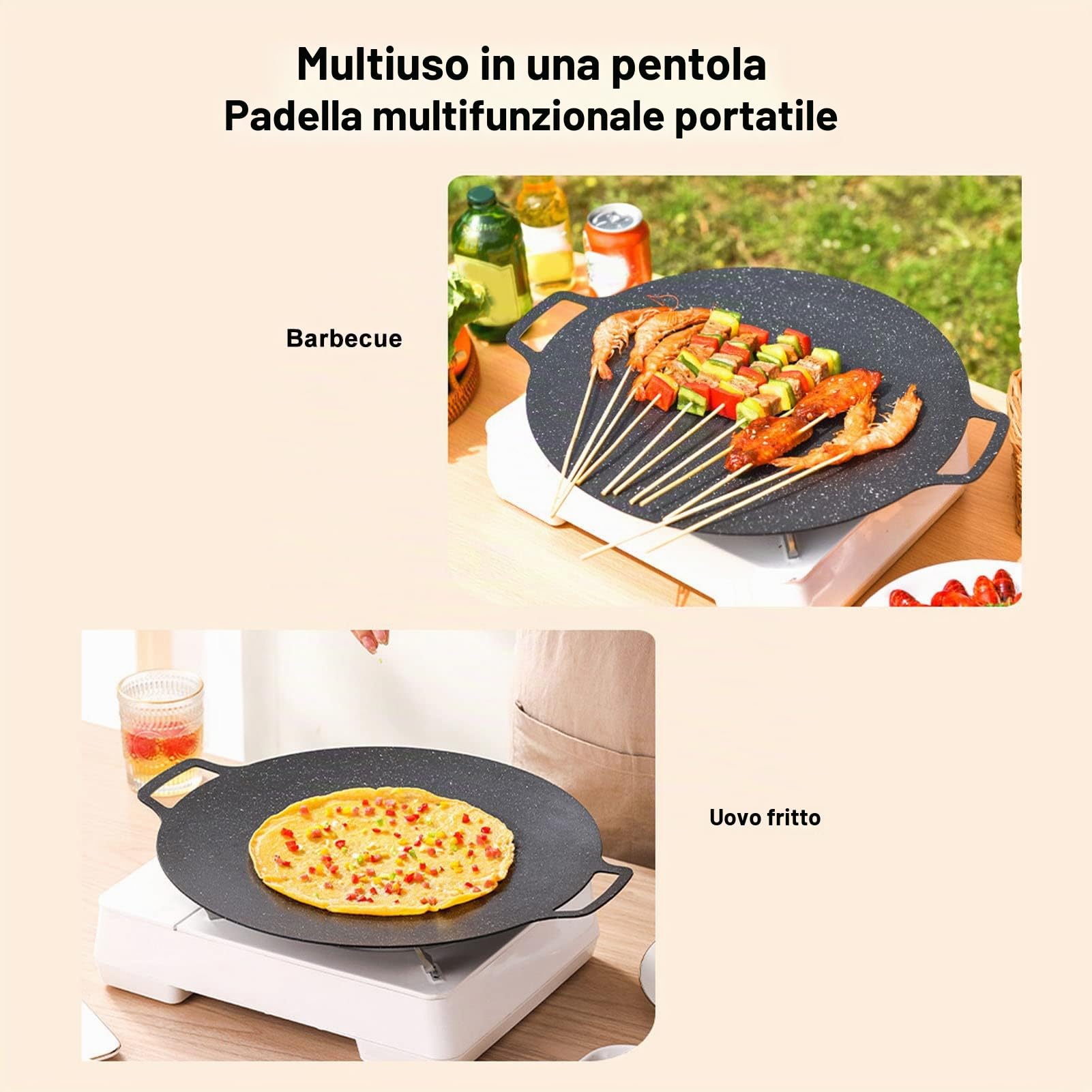 BORDSTRACT Padella per barbecue per fornelli a gas, piastre elettriche, griglie interne o esterne, piastra coreana rotonda, padella con rivestimento antiaderente (universale 30 cm)