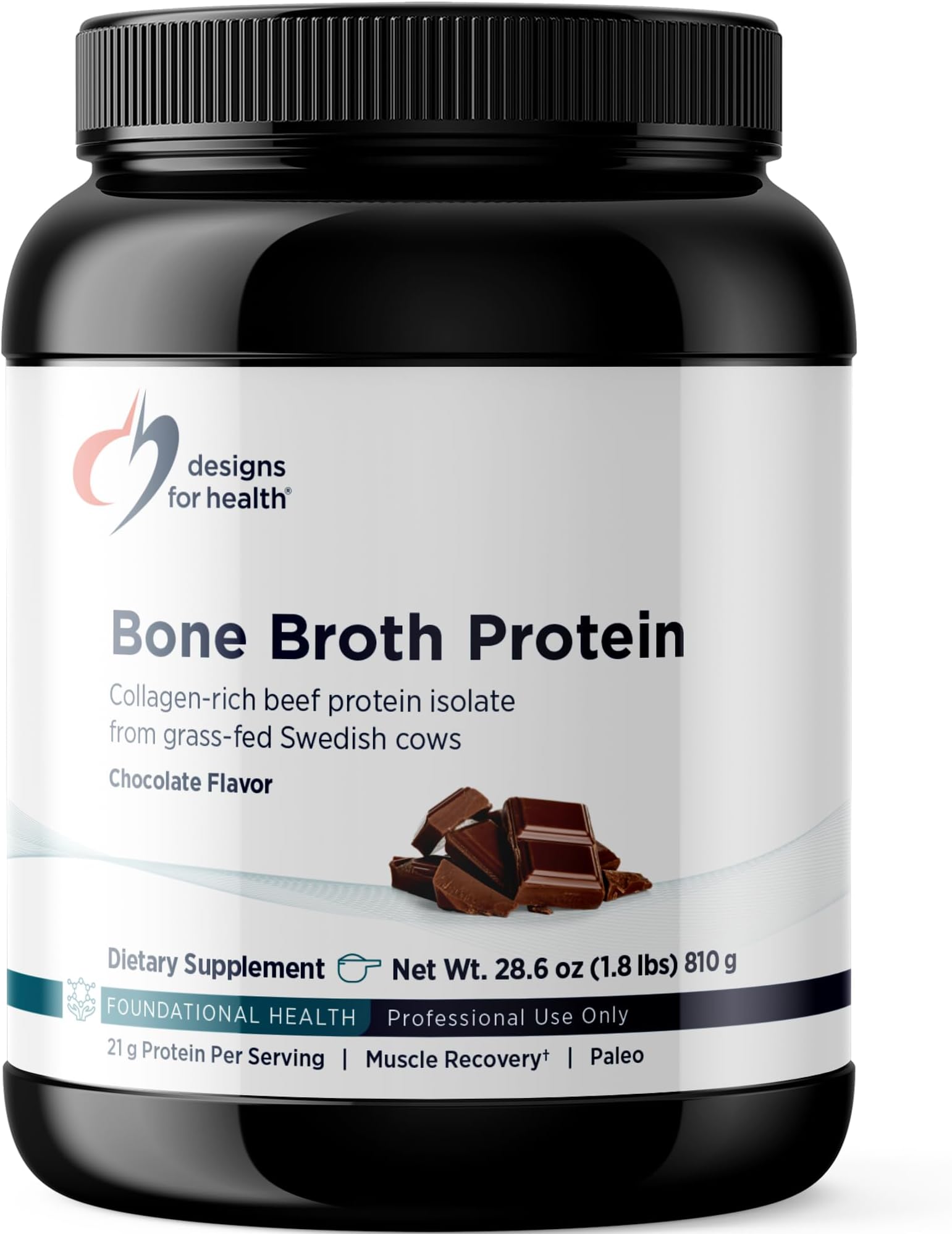 Bone Broth Protein Powder โ 21g Grass-Fed, Collagen-Rich Beef Protein Isolate - Chocolate, Paleo, Non-GMO, Dairy-Free (30 Servings / 810g)
