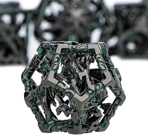 Miniatura 70 de ARUOHHA Juego de dados huecos DND, 7 piezas de dados de metal arcoíris D y D, juegos de rol RPG, dados poliédricos con caja de regalo D20 D12 D10 D8