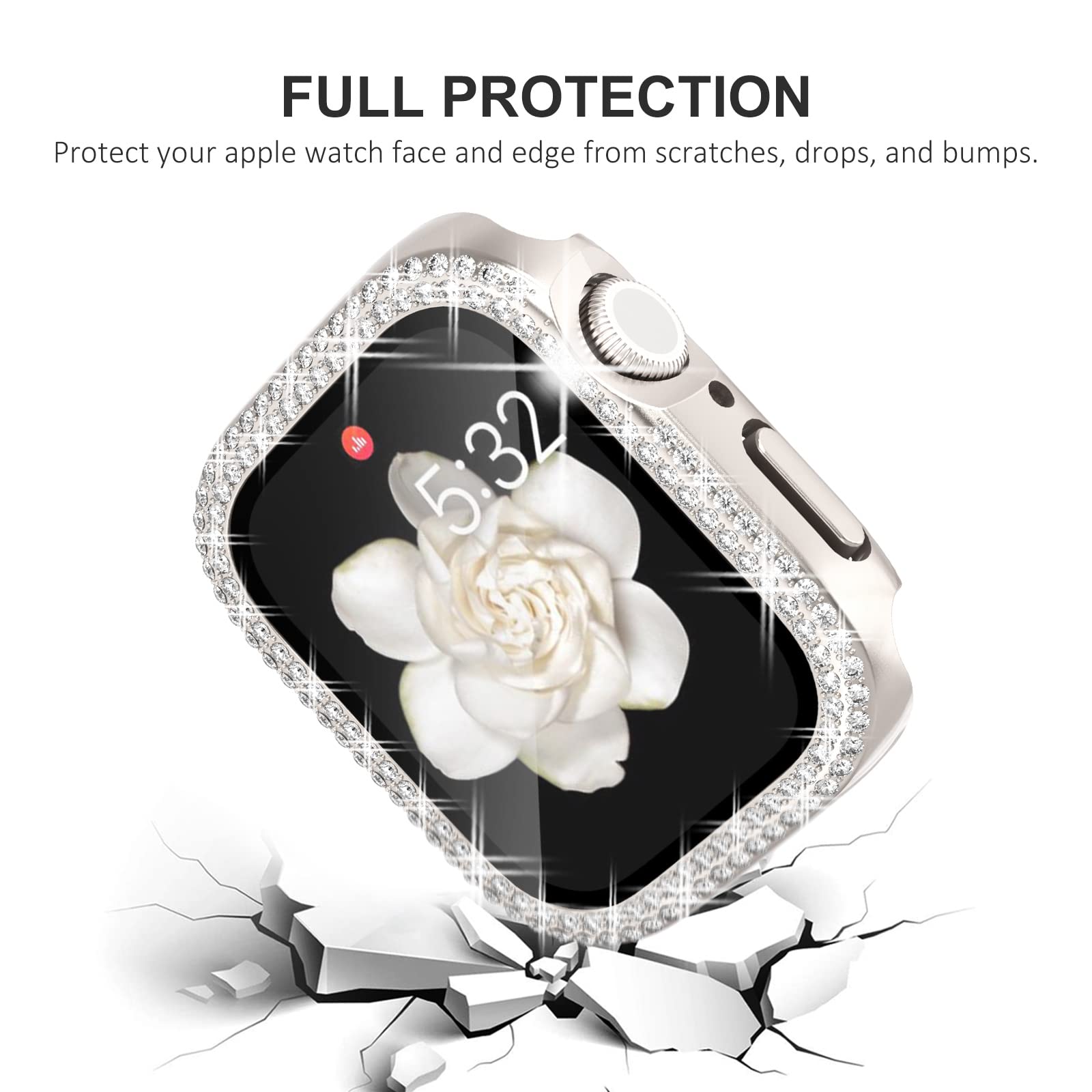 NewWays 2 Pack Compatible with Apple Watch Case 40mm Built-in Screen Protector,Women Diamond Bling Cases for iWatch Series SE(2025-2020) 6 5 4,Starlight/Clear — view 5