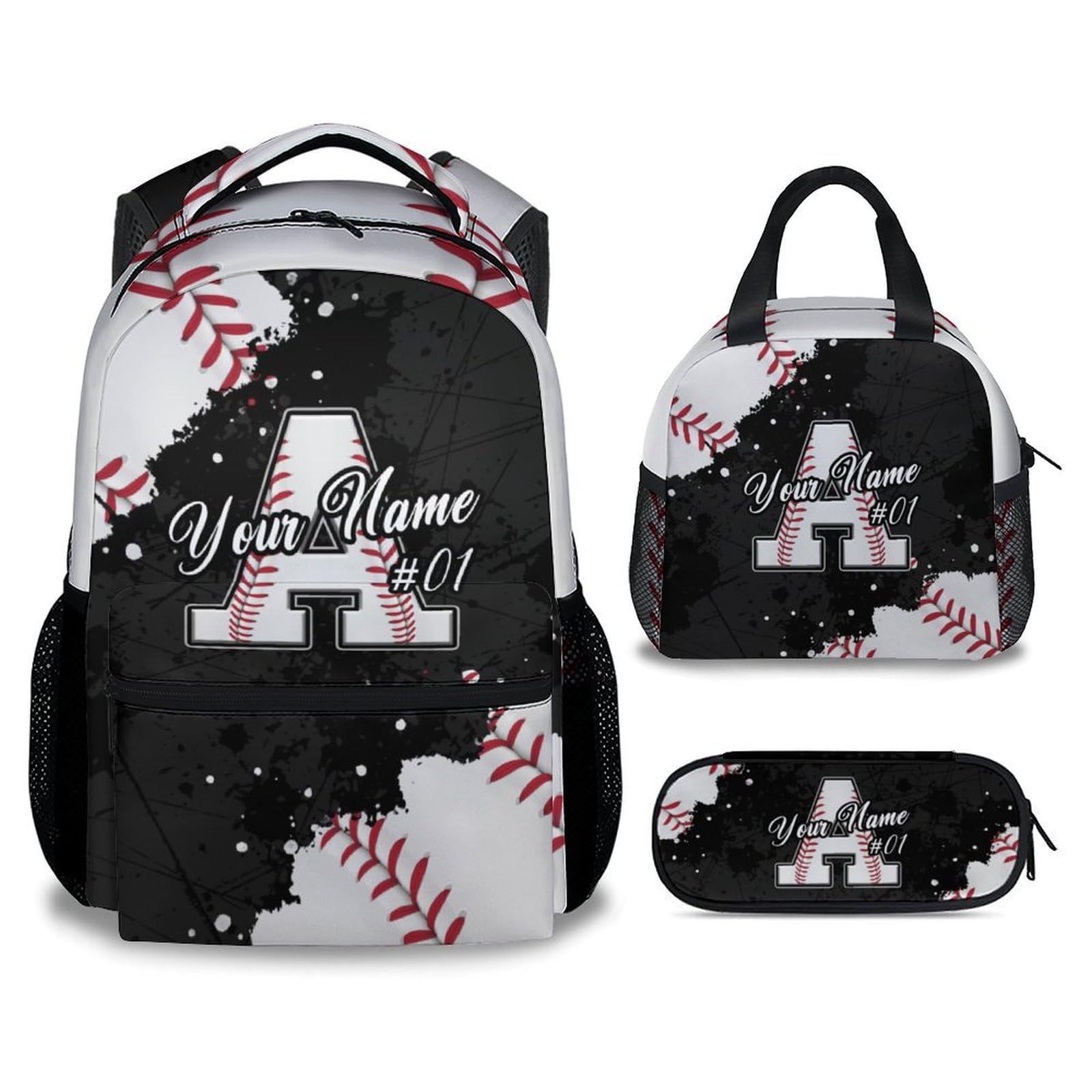 COZYAURA Boys Backpack Set - 3Pcs Baseball Backpacks for Kids - Personalized Initial Bookbag with Lunch Bag - Sports Theme School Bag for Elementary,