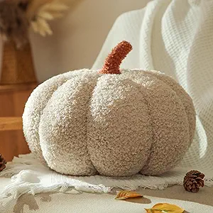 YRXRUS Pumpkin Pillows, Halloween Pumpkin Throw Pillows, Off White Shaped Pillow for Fall Room Decor Gifts, Teddy Fleece Cute 6x12 Inches Halloween Pillow, Accent Fall Pillows