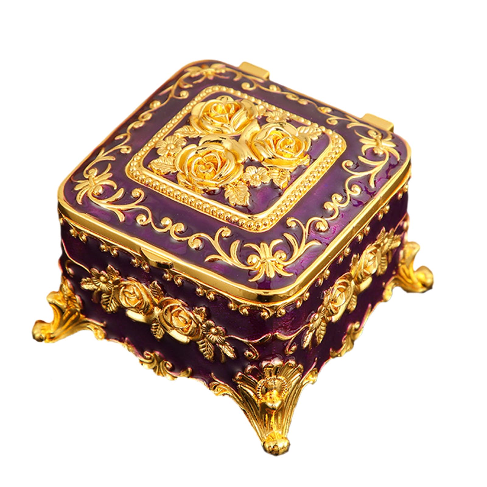 HDOYTXXM Sturdy Metal Jewelry Organizers European Antique Styles Enameled Detailing Secure Necklace Earring Storage Metal Jewelry Storage Box