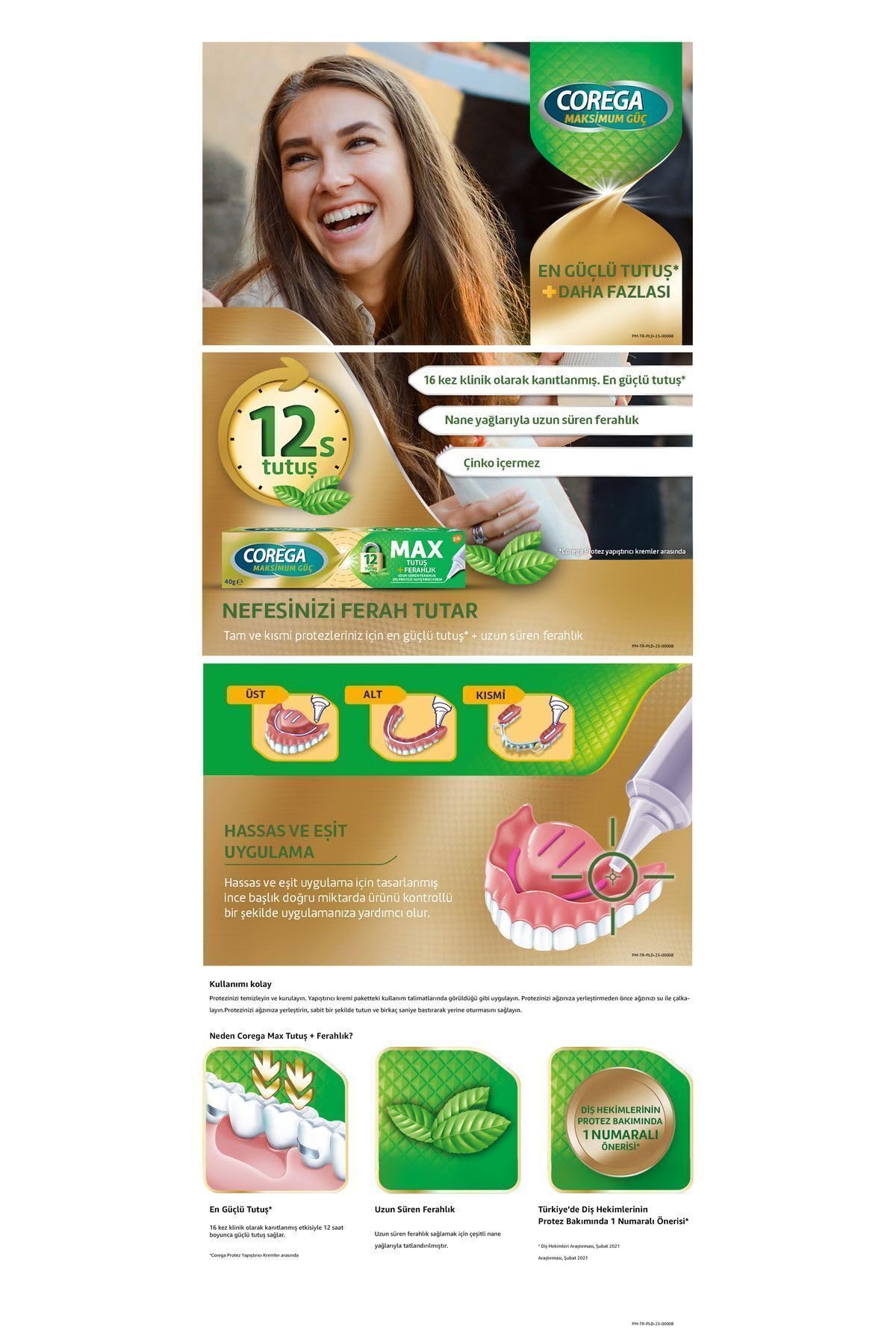 Corega Max Tutuş & Ferahlık Diş Protezi Yapıştırıcı Krem 40g X 5 Adet 109496-5-1