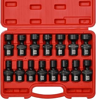 EMENTOL 15PCS 1/2" Drive Shallow Universal Impact Socket Set, 6 Point, Metric, CR-MO, Swivel Standard Impact Socket Set, 10mm - 24mm