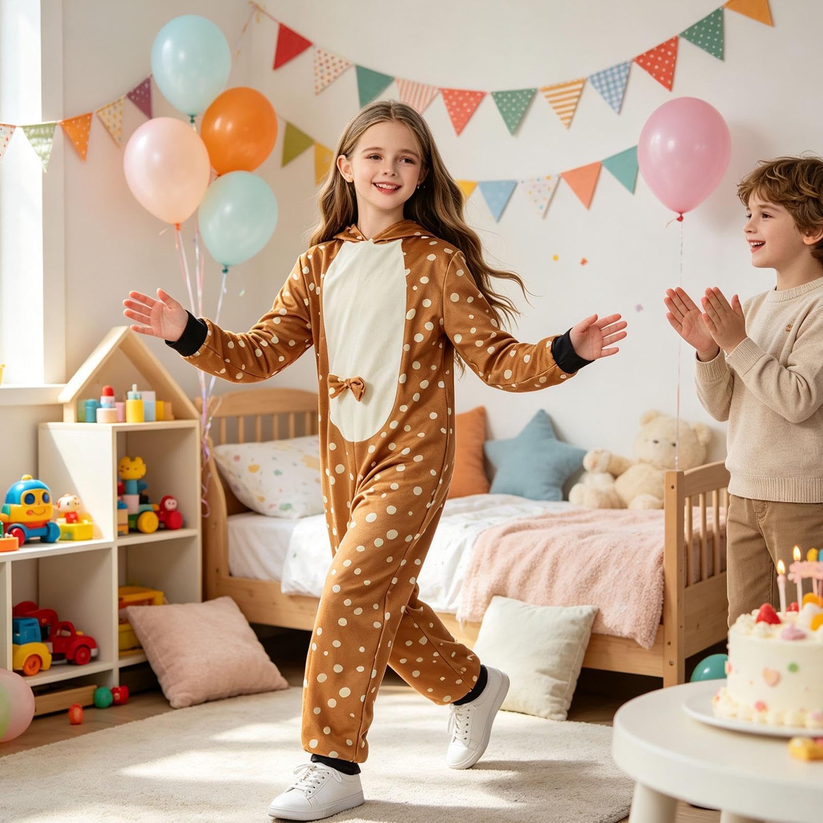 Costume da cervo per bambini, unisex, con cappuccio, per feste di Natale