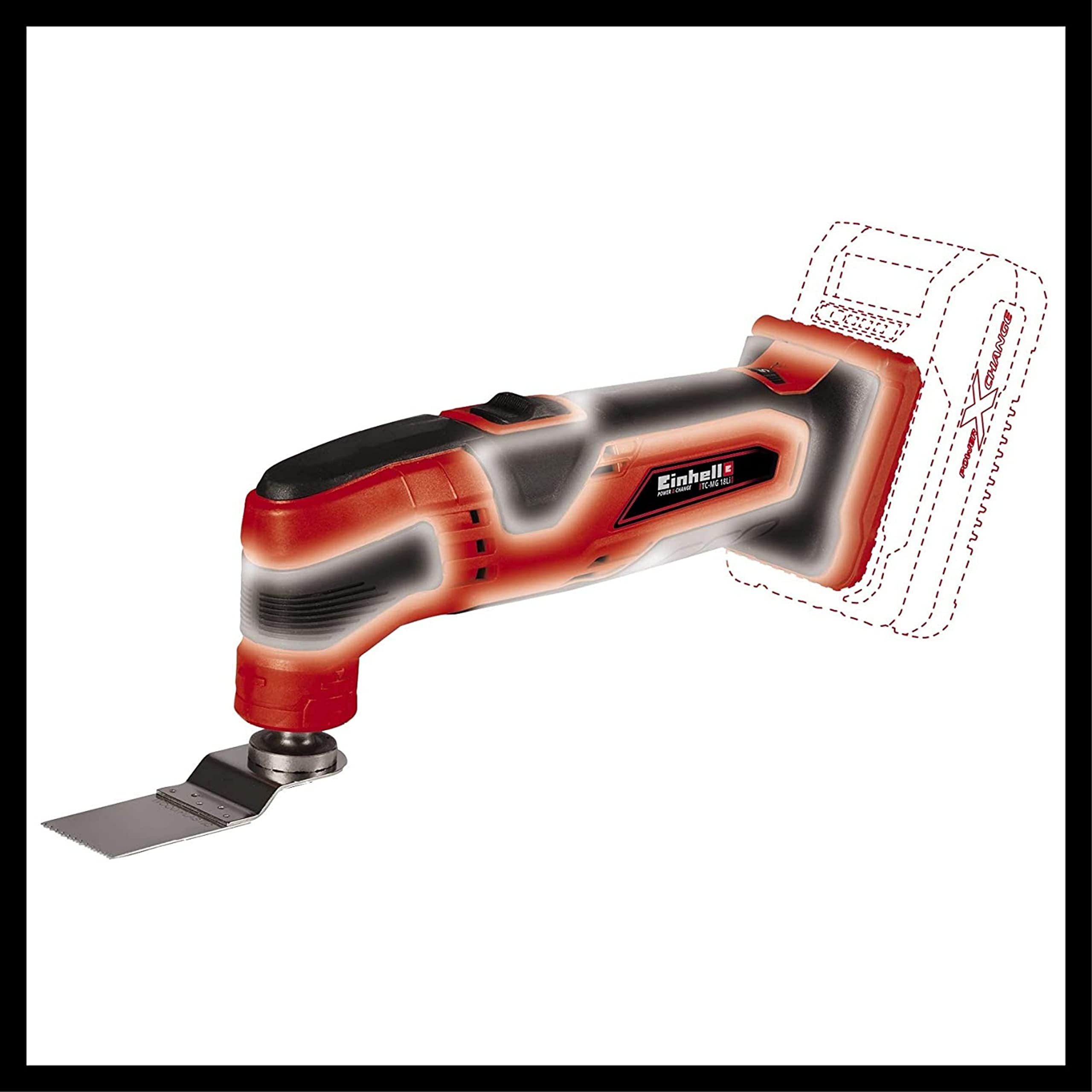 Einhell Utensile multifunzione a batteria TC-MG 18 Li-Solo Power X-Change + Einhell Pxc Starter Kit 18 V, Batteria 2,5 Ah E Caricabatteria Power X-Change, Nero Rosso, 10 x 15 x 11.3 Cm