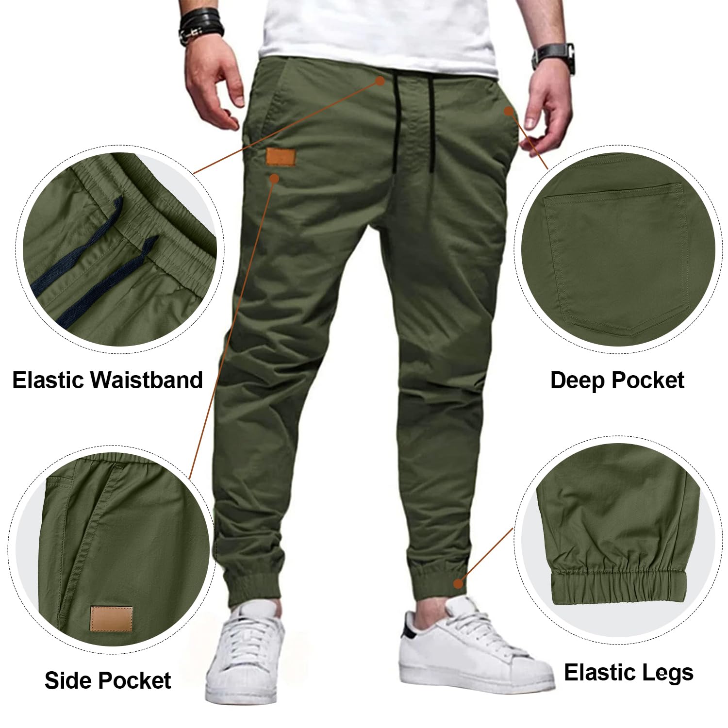 PLEPAN Lässige Cargo-Jogginghose für Herren, Baumwolle, Kordelzug, Chinohose, Wandern, Outdoor, Twill, Jogginghose