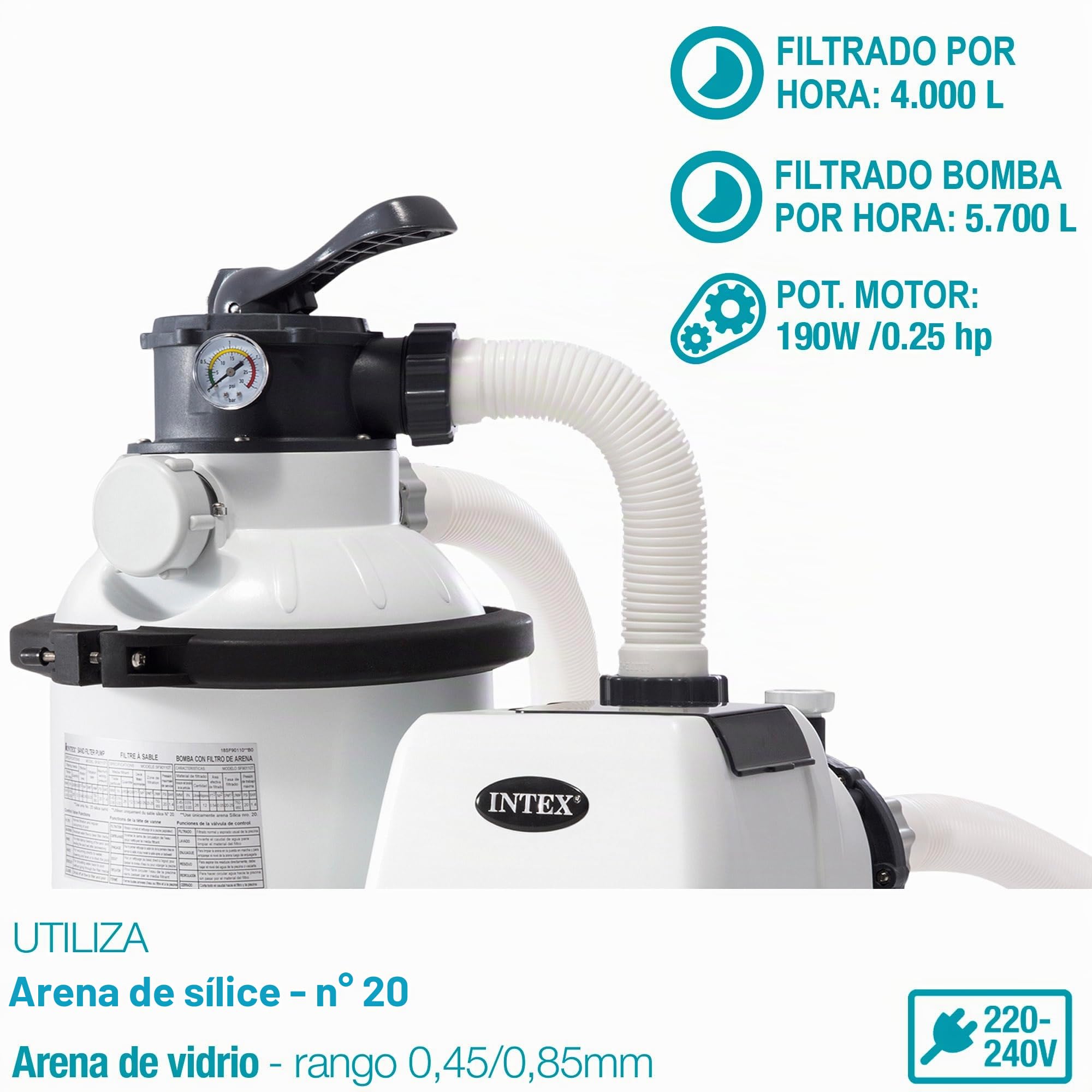 INTEX Clorador salino, clorador salino para Piscinas, 5 Gramos/Hora, Piscinas Desmontables pequeñas & 26644 - Depuradora de Arena Krystal Clear 7500 L/H, para Piscinas Desmontables de hasta 29100