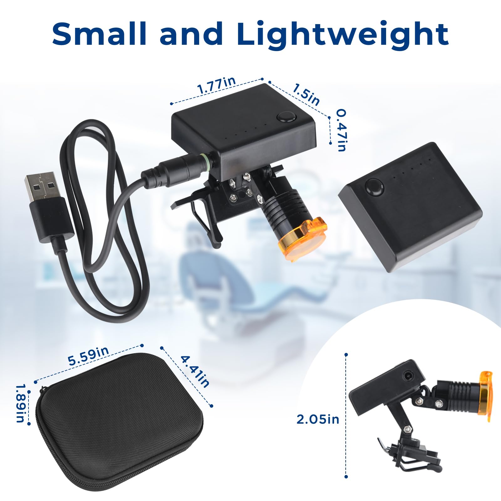 Linterna frontal LED inalámbrica 5W con filtro óptico y clip universal, incluye 2 baterías recargables